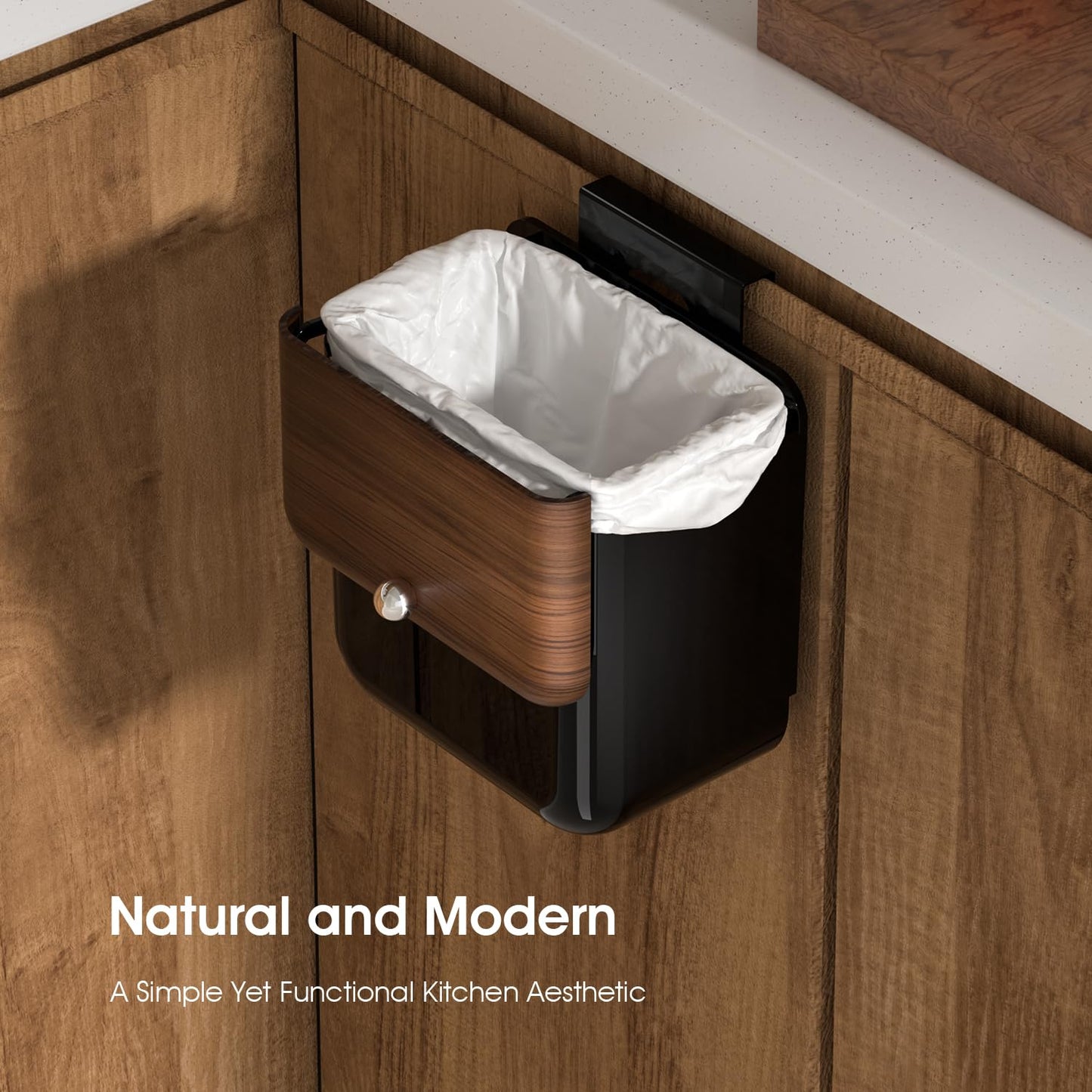 ZNYOPA Large 3.2 Gallon Compost Bin, Under Sink Trash Can with Lid, Hanging Waste Cabinet for Office Kitchen Cupboard Bathroom Bedroom, Black