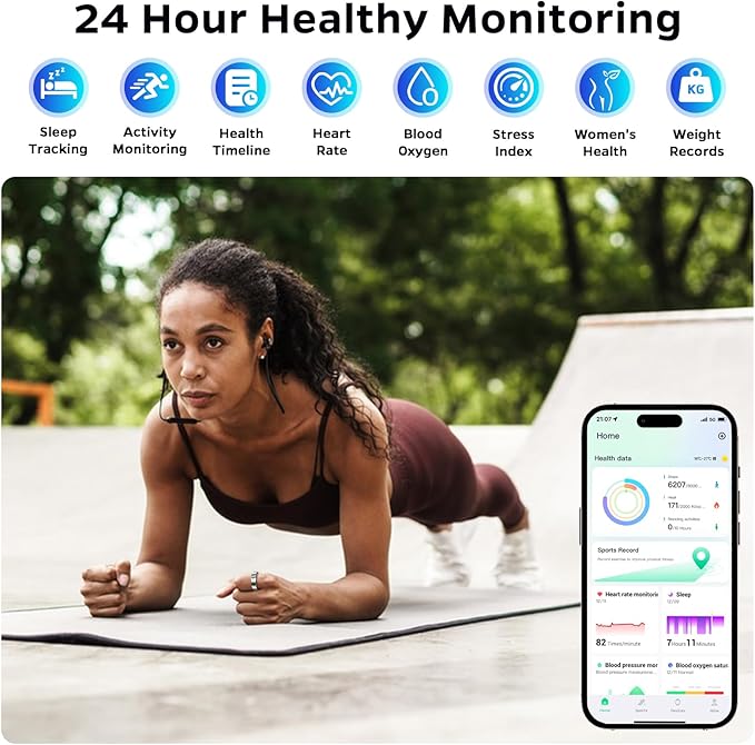 Ultra-Thin Smart Ring for Women Men,Sleep Tracker Ring with Heart Rate, Waterproof Fitness Ring for Activity Monitoring/Steps/Calories,No Subscription Fee,for iSO & Android (Silver,12#)