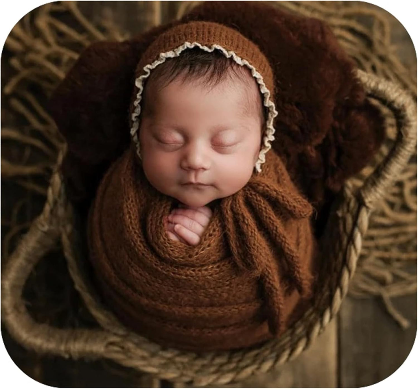 Coberllus Newborn Baby Photography Props Wrap Knitted Blanket Swaddle & lace Edge Bonnet for Boys Girls Photo Shoot