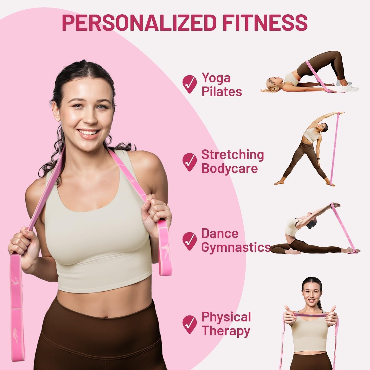 Slim Panda Stretch Strap, Multi-Loop for Physical Therapy,Elastic Yoga Stretching Strap for Dance,Yoga, Pilates & Gymnastics Exercise, Ballet Stretching Band for Flexibility, Leg Stretching