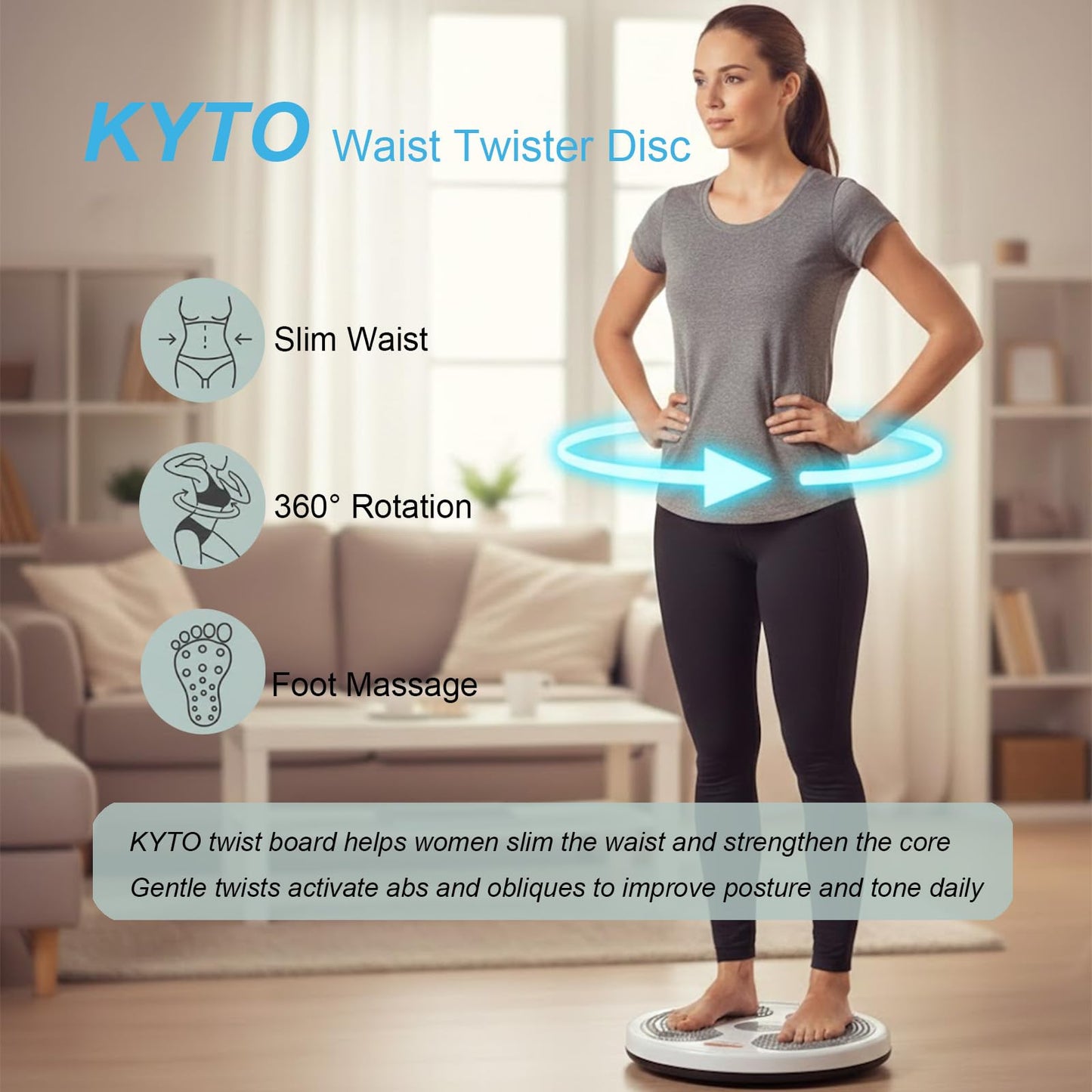 KYTO Waist Twister Disc - Core Ab Workout Board for Waist Sculpting & Slimming, Foot Massage Twist Board, Portable Home Office Fitness Equipment for Muffin Top & Body Shaping