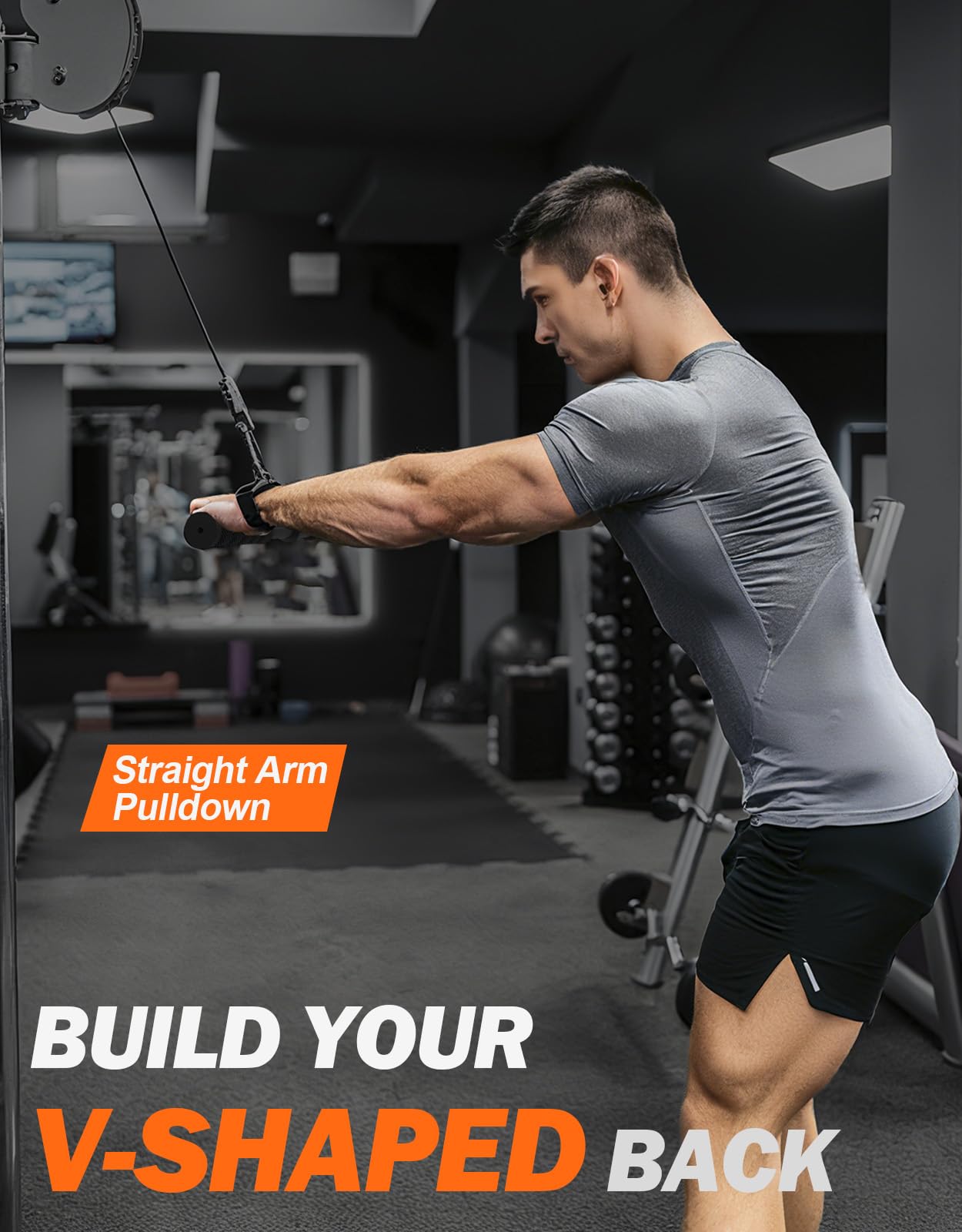 Fitarc Straight Bar Cable Attachment with Fixed Ring, Non-Slip Tricep Bar for Tricep Pull Down Attachment, Lat Pull Down Bar for Home Gym Equipment, Lat Pulldown Attachments and Cable Attachments for Gym