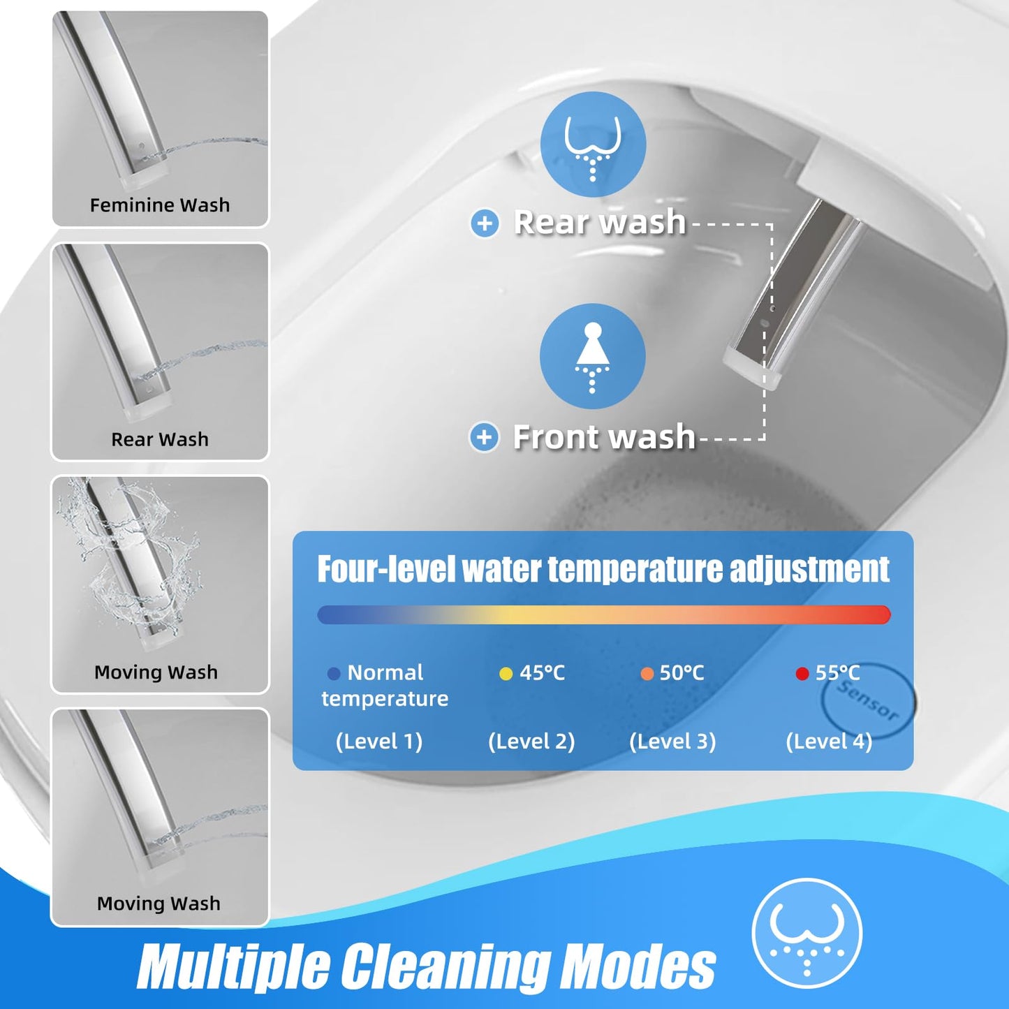 Smart Toilet with Bidet Built In, Auto Open, Heated Seat & Dual Auto Flush, Foot Sensor, Tankless Modern Elongated Electric Toilet with Warm Water Wash, Air Dryer, LED Display & 1000g MaP Flush