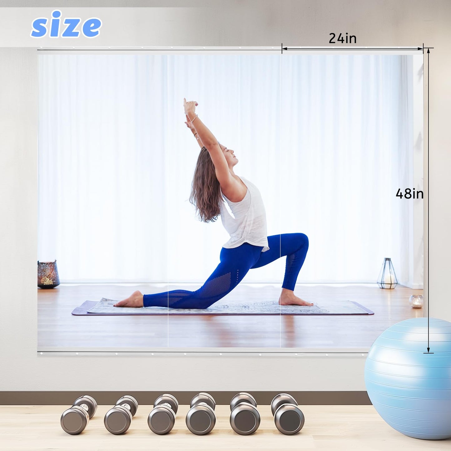 BOOLUU 2 PCS Tempered Glass Home Gym Mirror 48 x 24 Inch (Each), Full Length Wall Mounted & Frameless Full Mirror for Gym, Yoga Studio, Dancing Studio