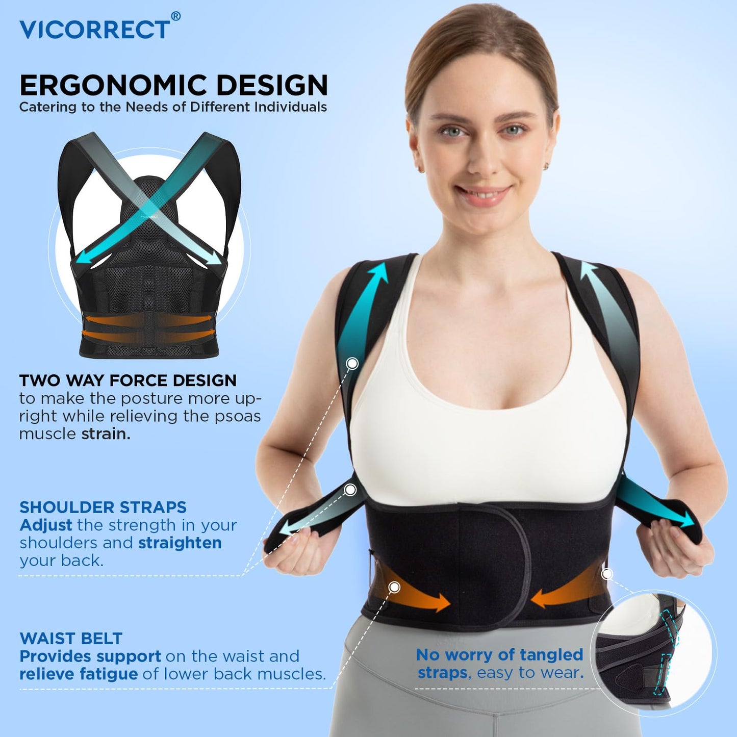 Vicorrect Posture Corrector for Women and Men: Back Support Brace Relieve Upper Back Shoulders Pain (Black, Large)