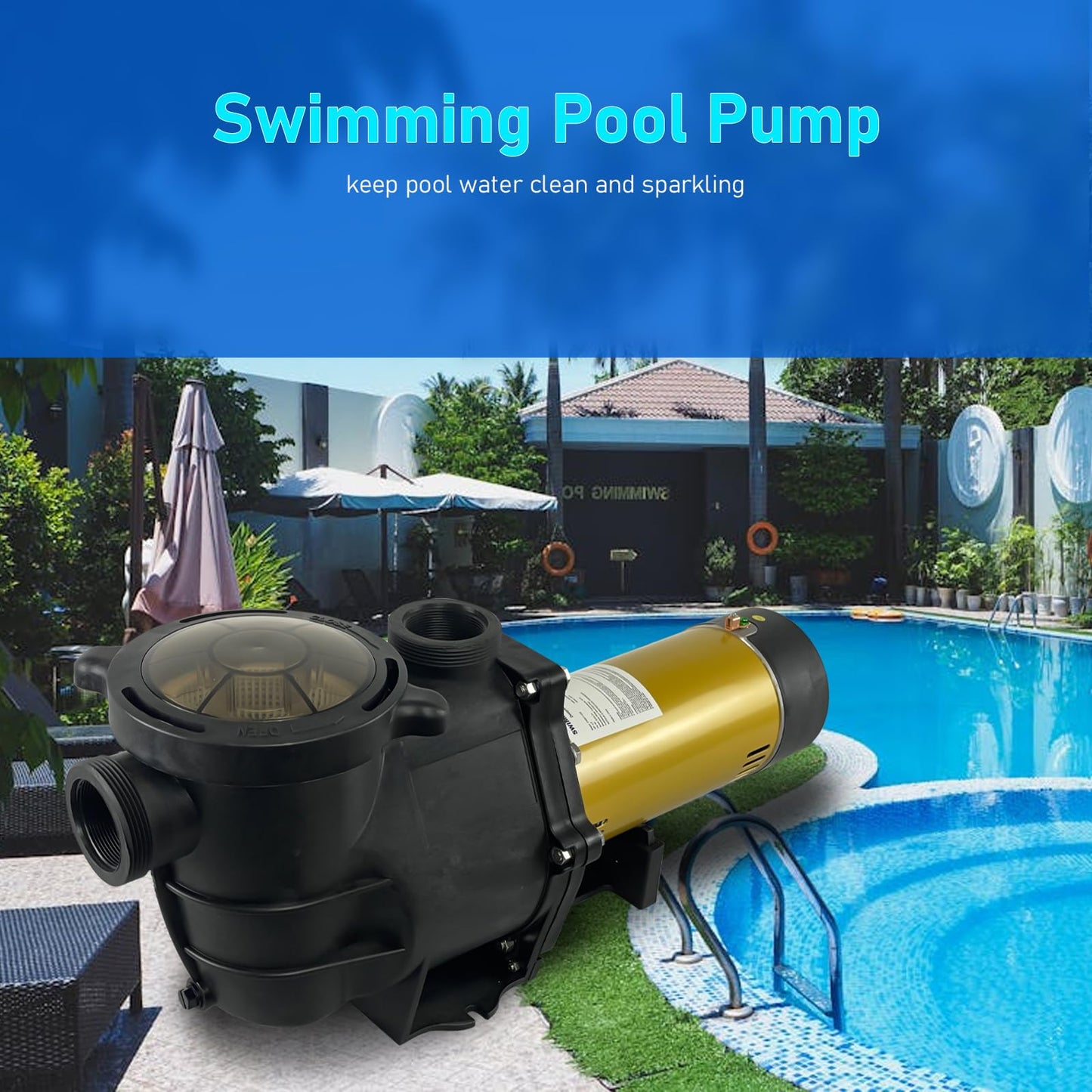2.5HP Two Speed In/Above Ground Swimming Pool Pump, Original 2.0 inch Port Size, Comes with 1.5" and 2.0" pipe fittings, 8100GPH Qmax, 66FT Hmax, Thermal Protected Long Lifetime Pool Motor