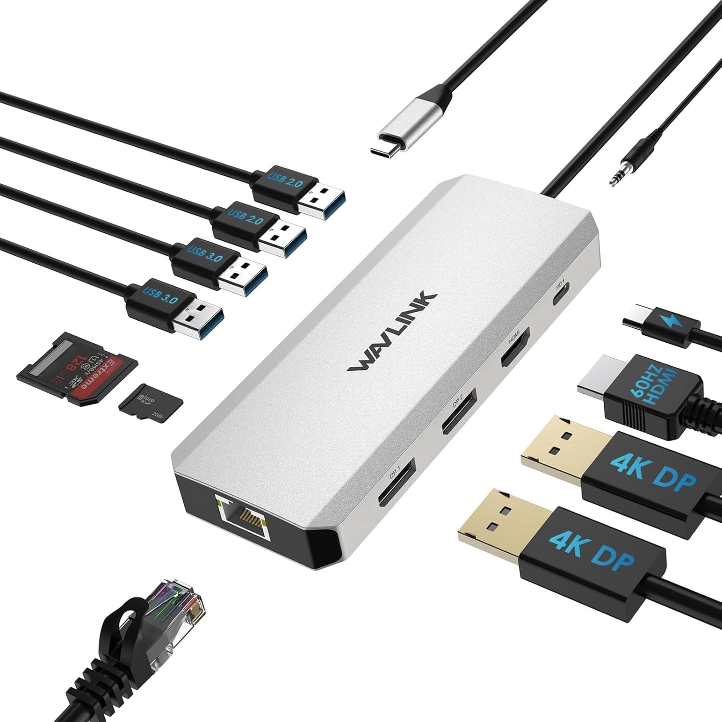 WAVLINK Station,12 1 100W USB3.0/2.0 Laptop Docking in Triple Display USB C Hub for Windows with Dual DP, HDMI, PD
