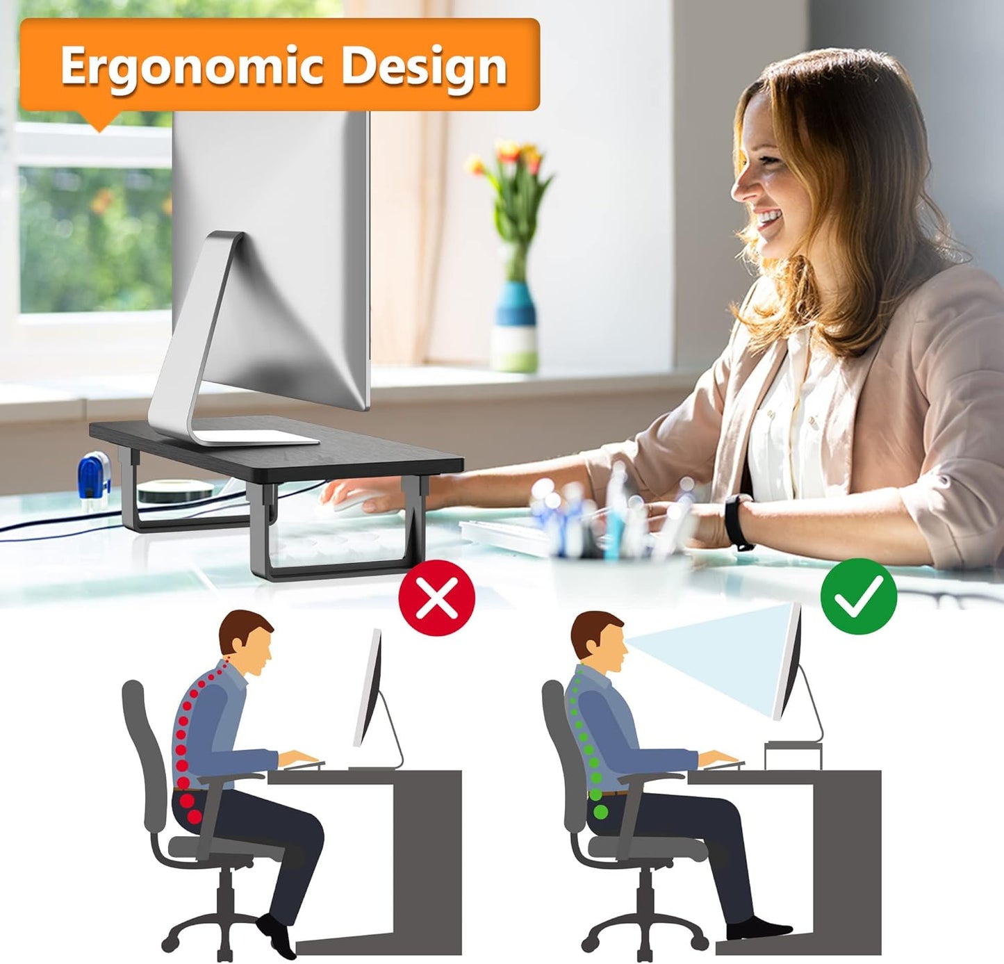 50 LB 1-Step Monitor Stand Riser with Capacity, Stable Wood Computer Monitor Stand for Desk Organizers, Computer Riser