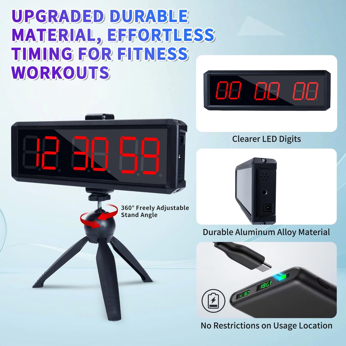 Large Stopwatch with Start/Stop Button、LED Digital Timer with Stand、360° Press Button、Stopwatch for Obstacle Course、Fitness Clock for Home Gym、Interval Timer for Exercise (1.5 red)