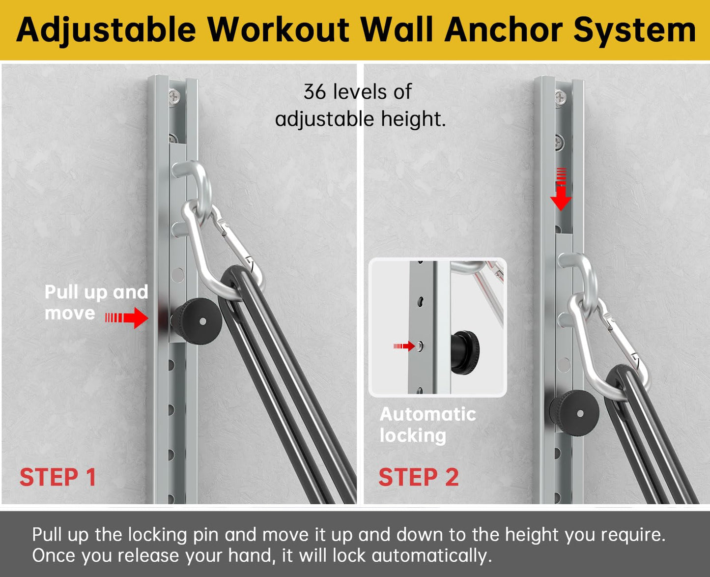 Adjustable Wall-Mounted Anchor Fitness System with Automatic Locking Function, Resistance Band Exercise Equipment for Home Gym Workout