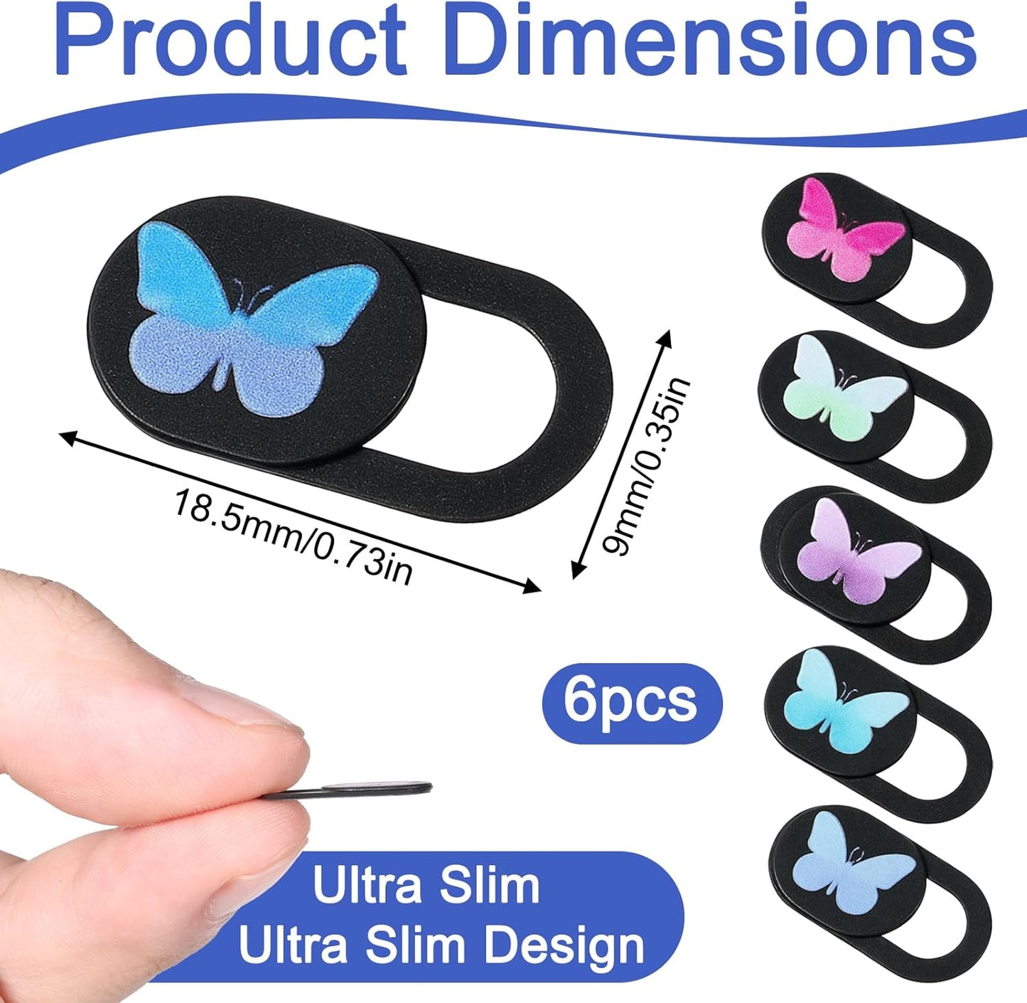 Qulkws 6 0.73''x0.35'' Pcs Webcam Cover Slide Butterfly Design Ultra-Thin Laptop Camera Cover Slide Web Cam Privacy