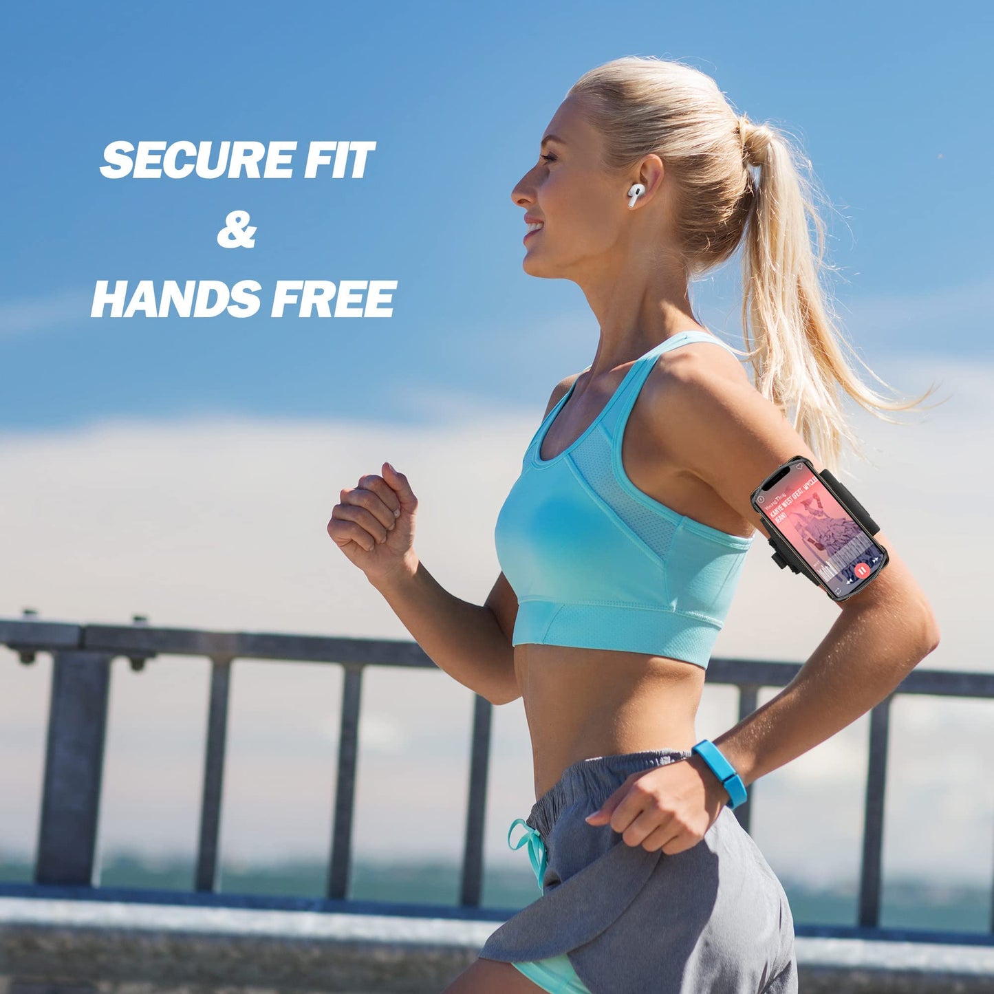 Newppon Cell Phone Running Armband - Detachable & 360° Rotatable Universal Cellphone Arm Band for iPhone 17 16 15 14 13 Pro Max Plus Samsung Galaxy Note S24 S23 for Workout Exercising Walking Jogging
