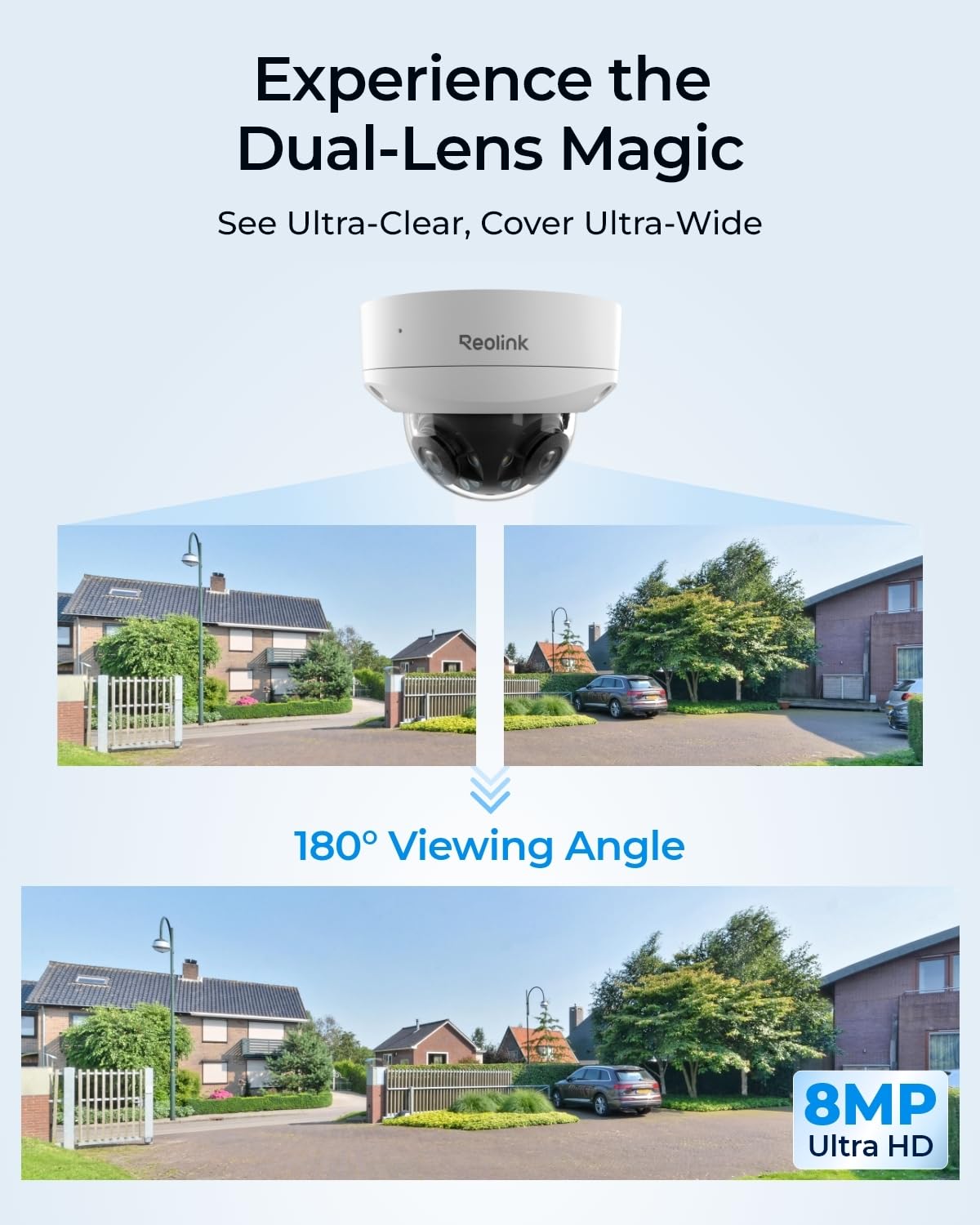 REOLINK 4K 8MP 180° Dual-Lens PoE IP Camera, IK10 Vandal-Proof, Person/Vehicle/Animal Detection, Spotlight Color Night Vision, 2 Way Talk, IP67 Weatherproof, No PT Supported, Duo 2V PoE