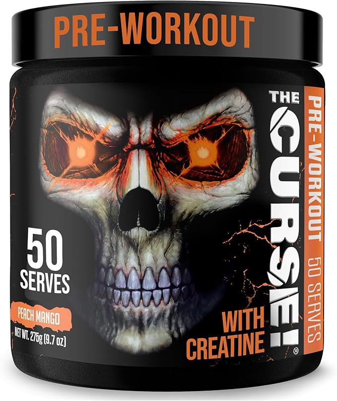 JNX SPORTS The Curse! Pre Workout Powder for Men & Women, Caffeine, Beta-Alanine, Creatine, L-Citrulline, 50 Servings, Peach Mango Flavor ??Boost Energy, Strength & Focus