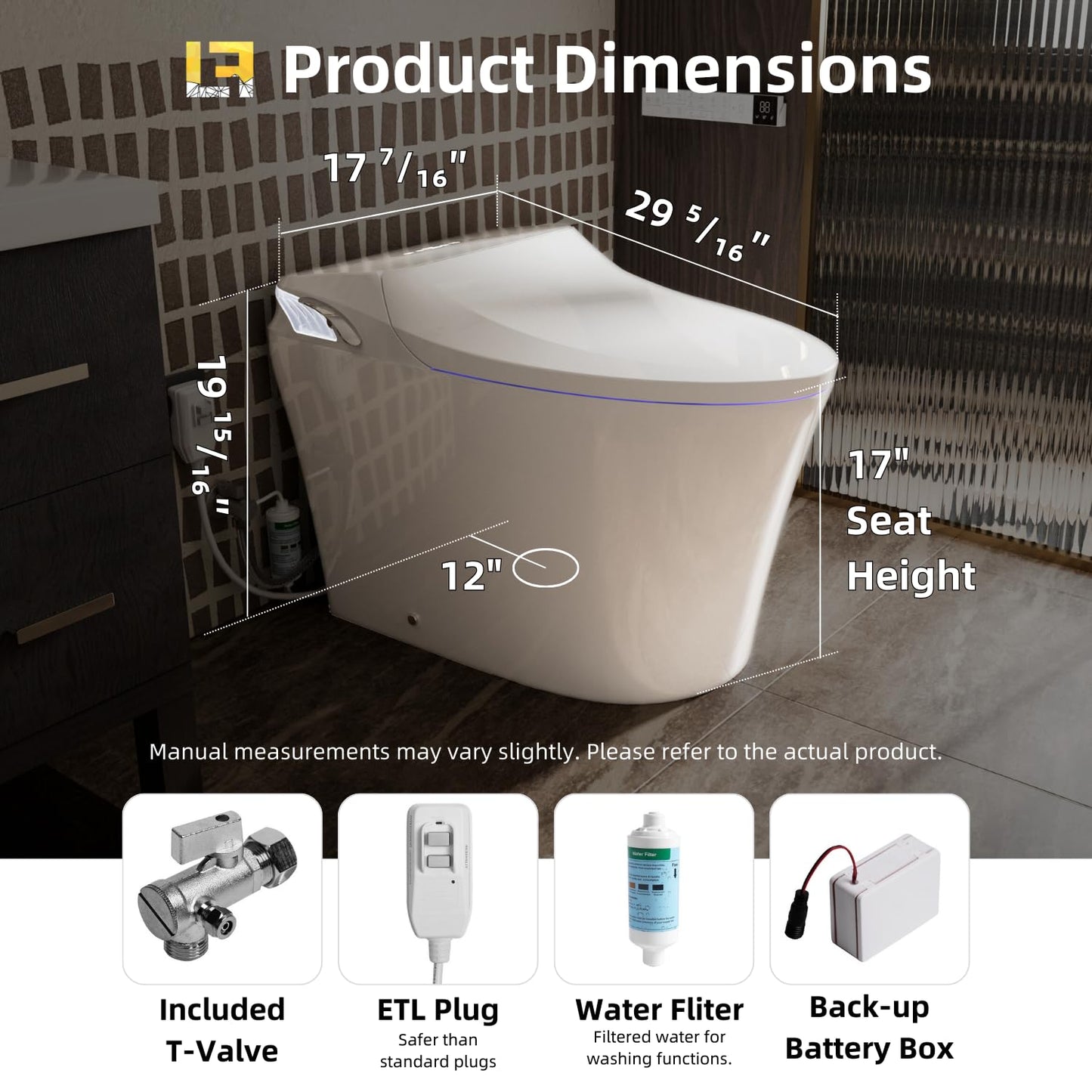LOS FLEXI Y1 Smart Toilet, 1000g MaP Quiet Large-Pump Tech Flush, Foam Shield, ADA Comfort Elongated Bidet Toilet, Built in Tank, Dual Remotes, Auto Lid, Instant Warm Water & Air Dryer, Heated Seat