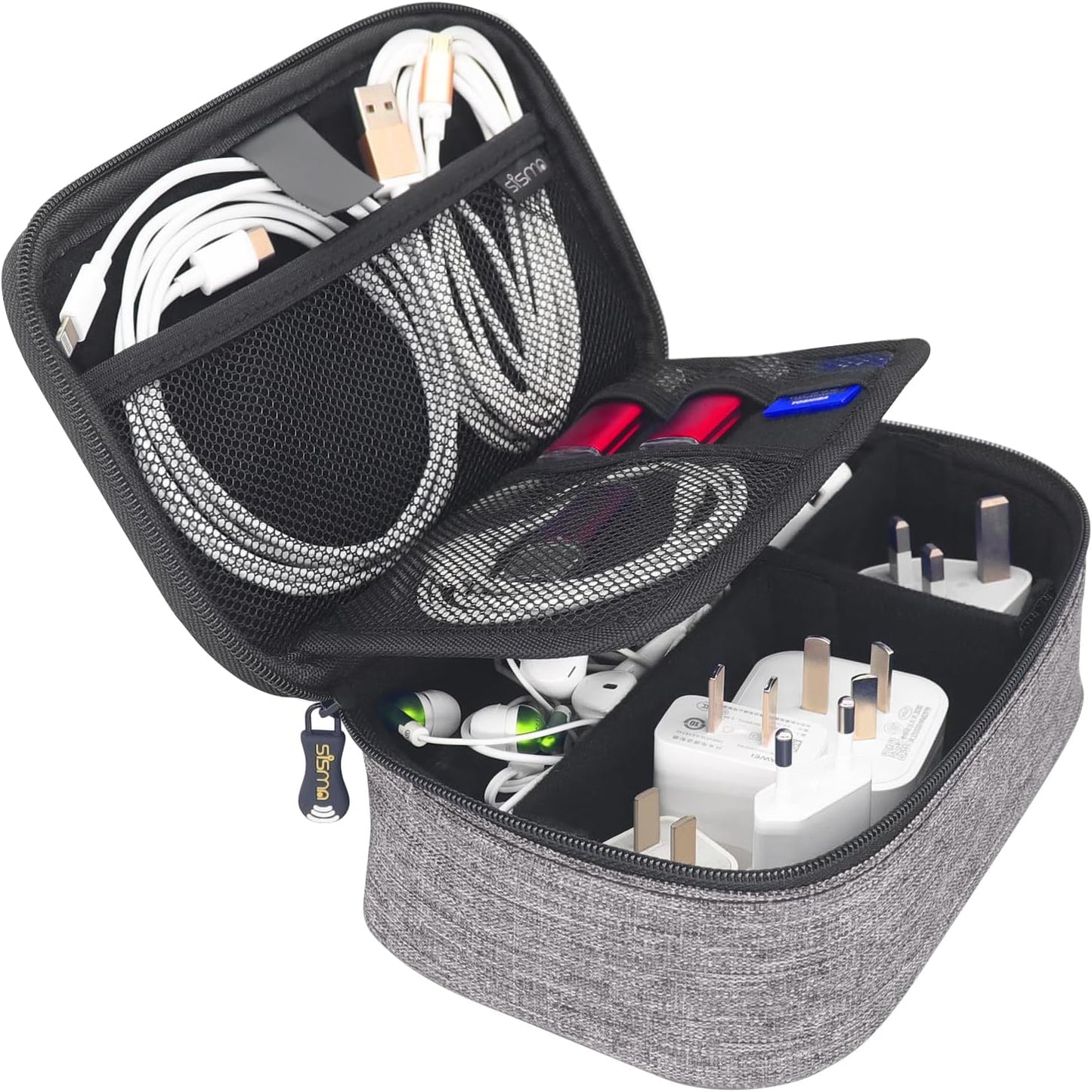 sisma Travel Electronics Organizer Small Carrying Case for Cables Phone Chargers USB Plugs Power Cords Earbuds Adapter