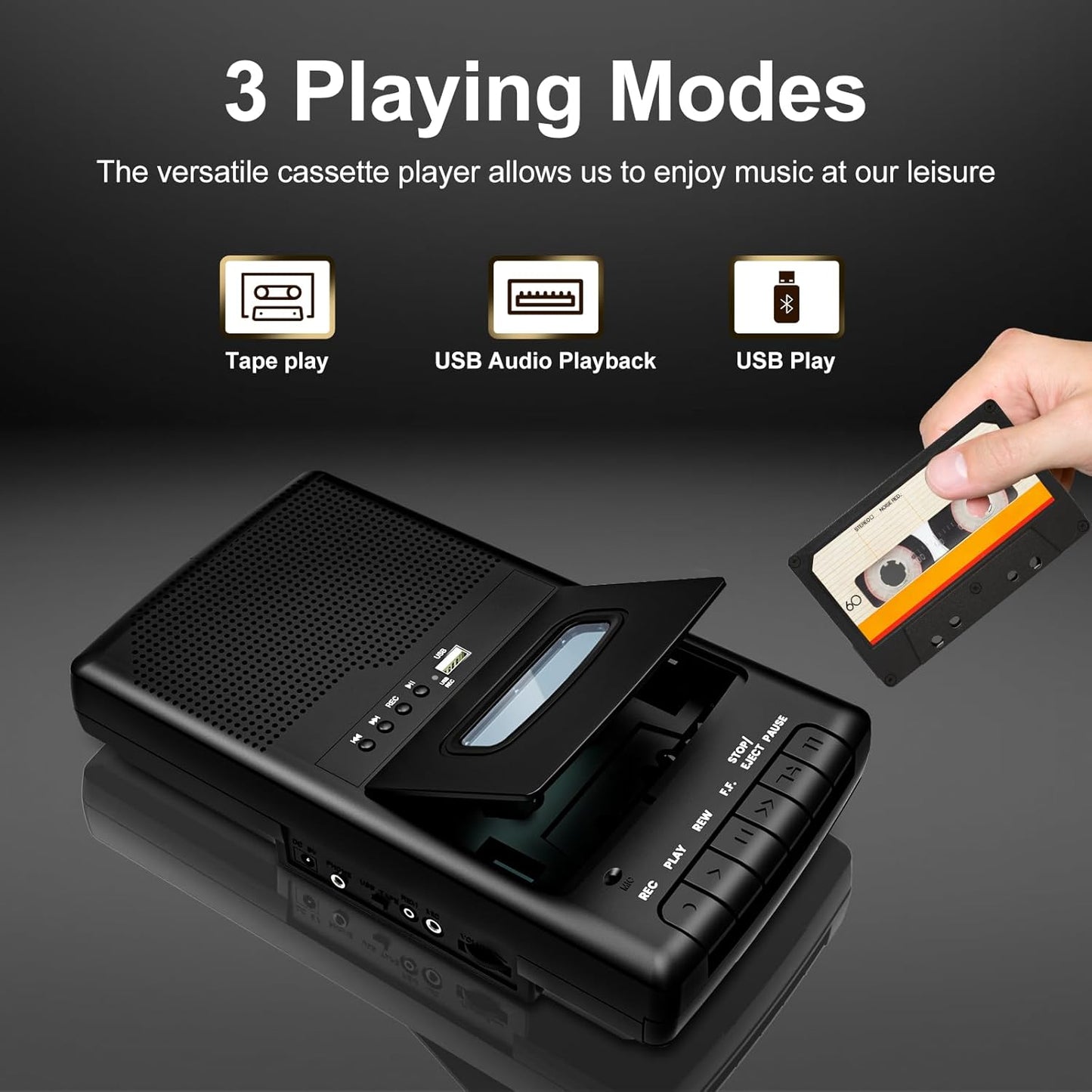 Mersoco Cassette Cassette 3.5MM Portable Player,Digital Recorder Portable Tape Player with Stand-Alone Microphone