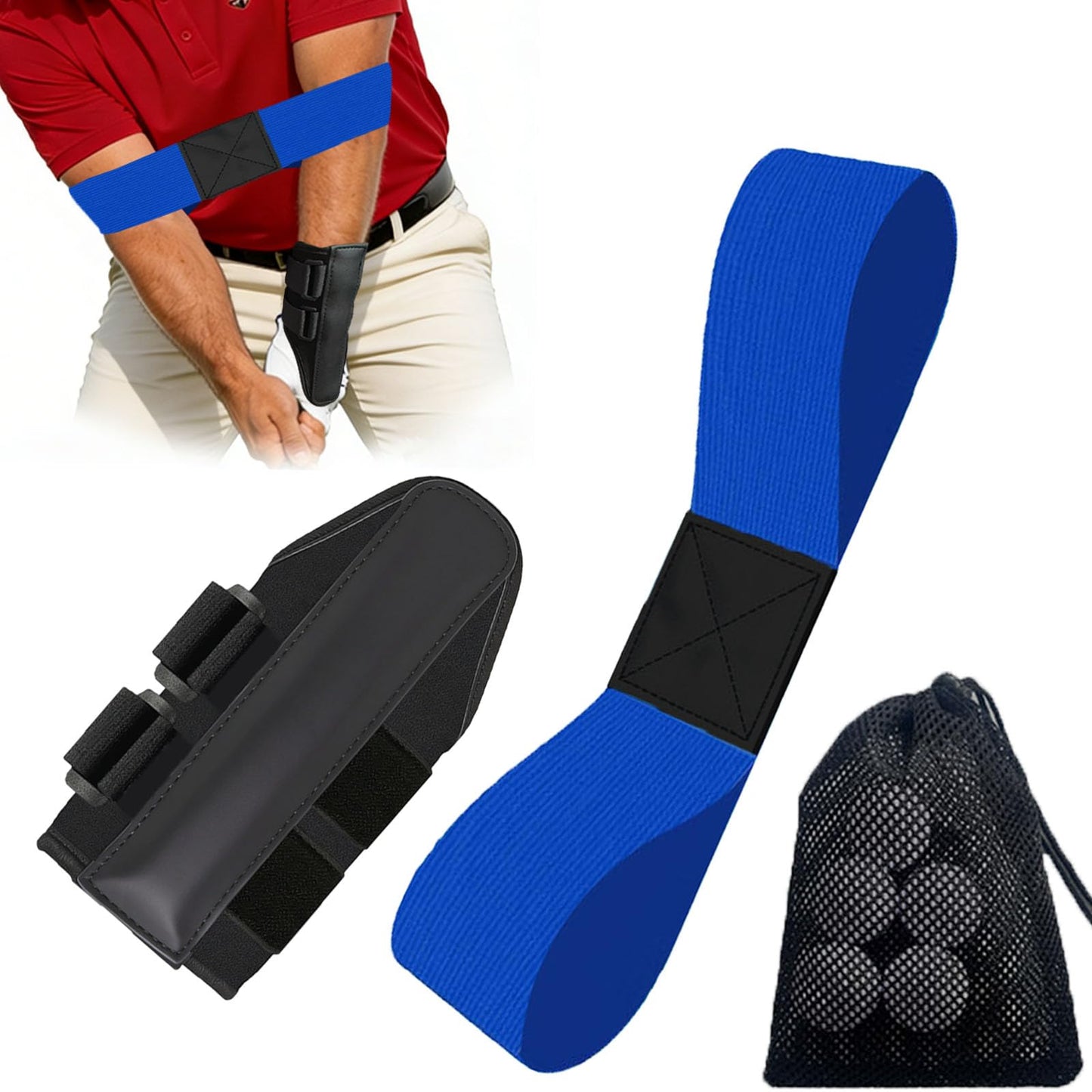 Siciwelely Golf Swing Training Kit with Wrist Strap/Arm Band/Storage Bag, Golf Swing Training Aid to Correct Wrist Angle & Develop Muscle Memory,Golf Wrist Swing Brace Corrector for Golf Beginners