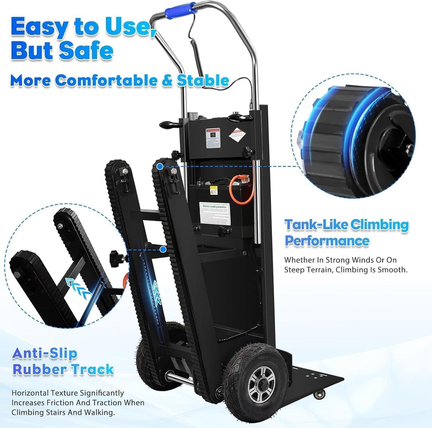 Electric Stair Climbing Dolly, Heavy Duty Stair Climber 900lbs Capacity 1250W Motorized Hand Truck with Ropes & Foldable Design for Moving Furniture