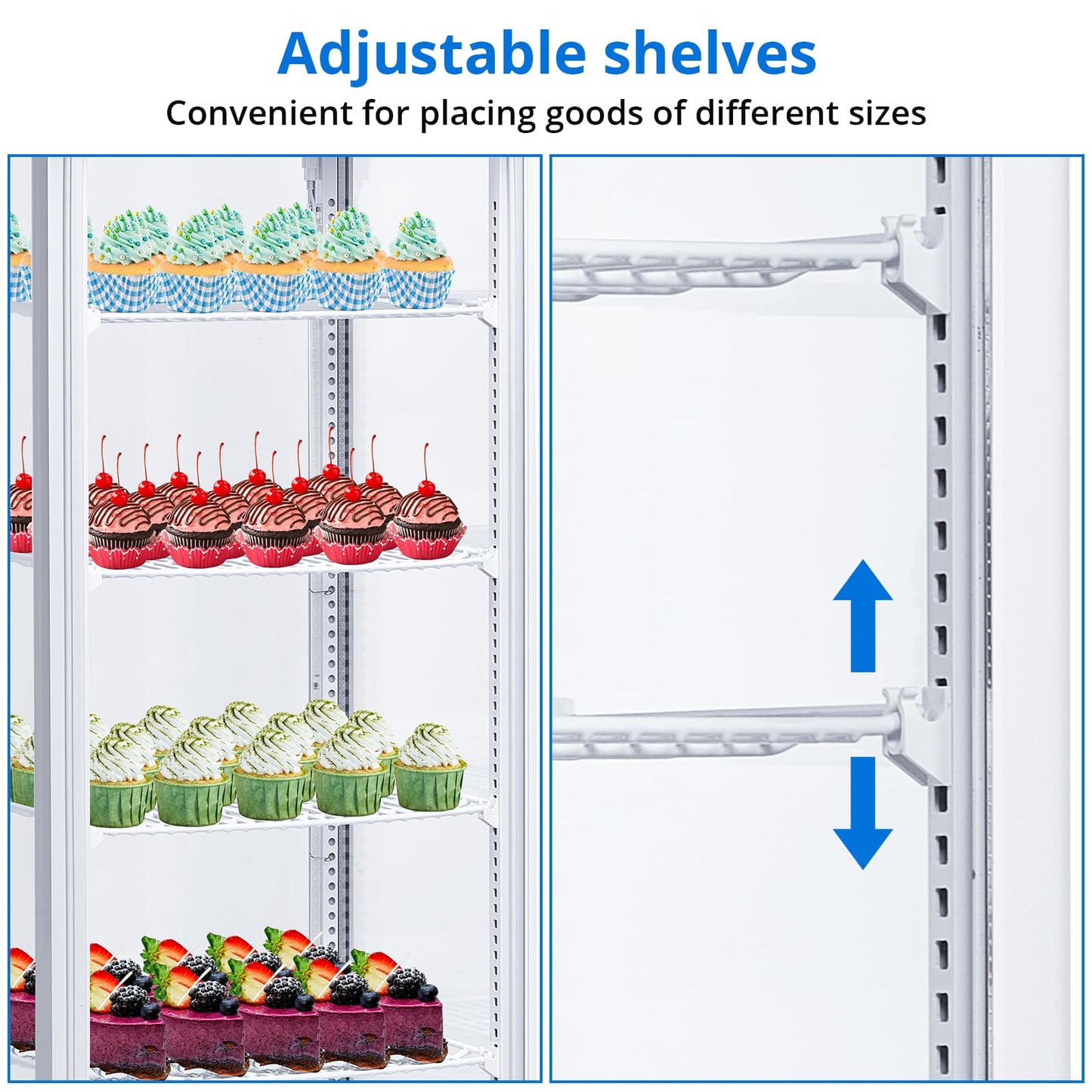 SierraSquad 10.9 Cu.ft Commercial Display Refrigerator Case, Refrigerator Pastry Display Case with Adjustable Shelves, LED Lighting & Auto Defrost, Double-Layered Glass, for Bakery, Cafe, Restaurant
