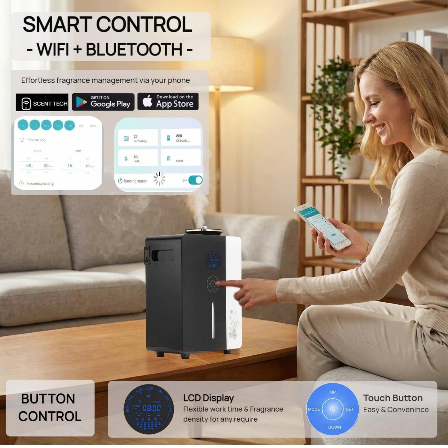 Kevinleo 7500 Sq Ft Commercial Scent Machine for Home, HVAC Cold Air Diffuser System, 800ml Waterless Fragrance Nebulizer for Large Space Hotel Lobby Gym Spa, Smart WiFi Bluetooth App Control (KS2000)