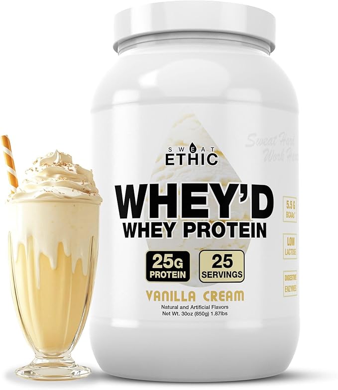 Whey'd Protein Powder, 25 G Whey Protein Blend with Concentrate, Isolate & Hydrolysate, Low Lactose & Digestive Enzymes for Easy Mixing & Smooth Texture, Vanilla Cream Flavor, 25 Servings