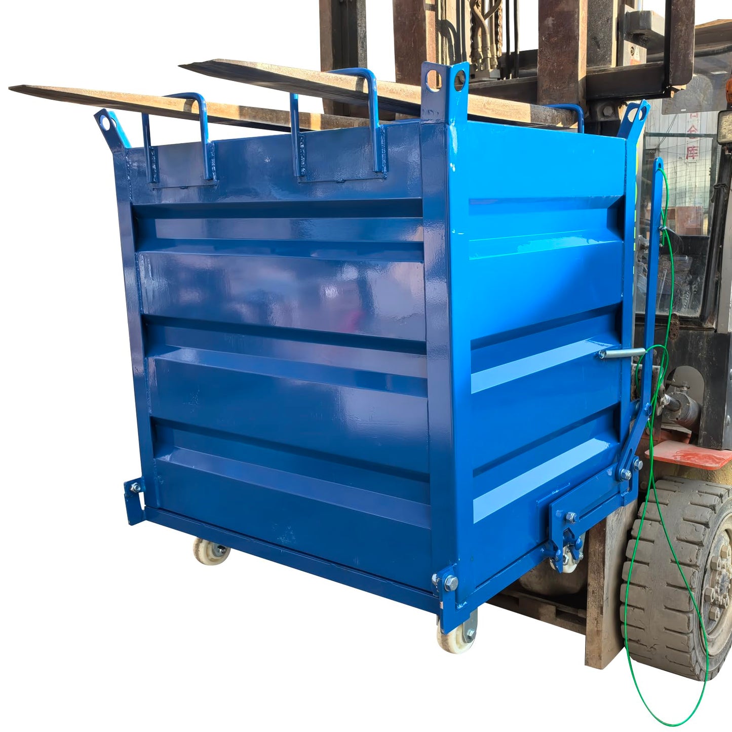 TECHTONGDA Industrial 3300 LB Self Dumping Steel Forklift Hopper with Casters, 1.25 Cubic Yard, 39.37"x31.5"x46.85" Scrap Collection Bin Metal Turnover Box for Warehouse & Factory Material Handling