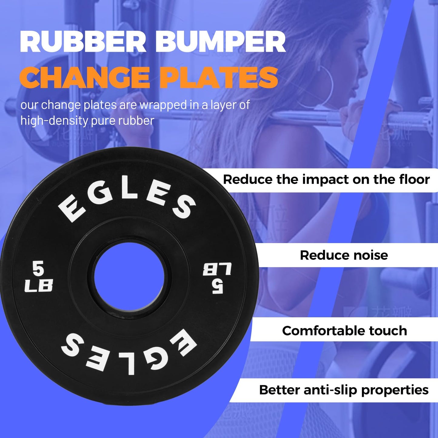 EGLES Change Plates Pair 5LB Black Rubber Coated Weight Plates in Pairs Olympic Bumper Plates Fit 2-Inch Barbells Strength Training Weight Plates Gym & Fitness Change Plates