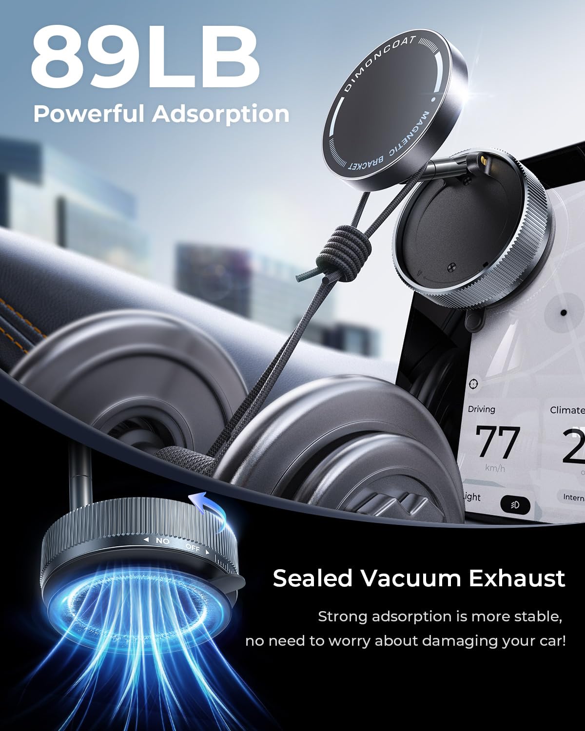Upgraded Vacuum Magnetic Phone Holder Stand [89+LBS Strongest Suction & 24*N55 Ultra Magnetic] 360° Adjustable Car Phone Mount for MagSafe Suction Cup, Compatible with Car/Gym/Mirror for iPhone 17 16