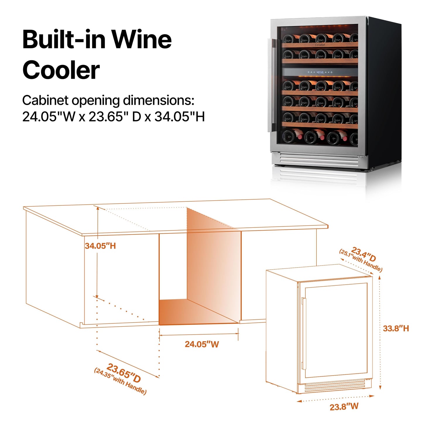 Ca'Lefort Wine Fridge & Cooler - 24 Inch 52 Bottle Wine Cooler Refrigerator, 40-65°F Dual Zone Wine Refrigerator Glass Door, 3 LED Built-in or Freestanding Fridge for Home/Bar/Kitchen (5.65 cu.ft)