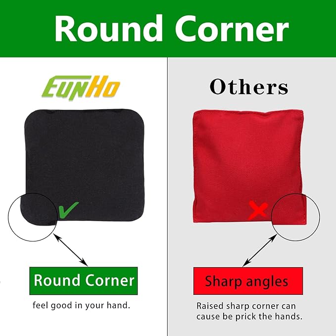 EunHo Cornhole Bags Set of 8 Regulation Size & Weight Corn Hole Bean Bags Official Professional All Weather for Tossing Game with Carry Case