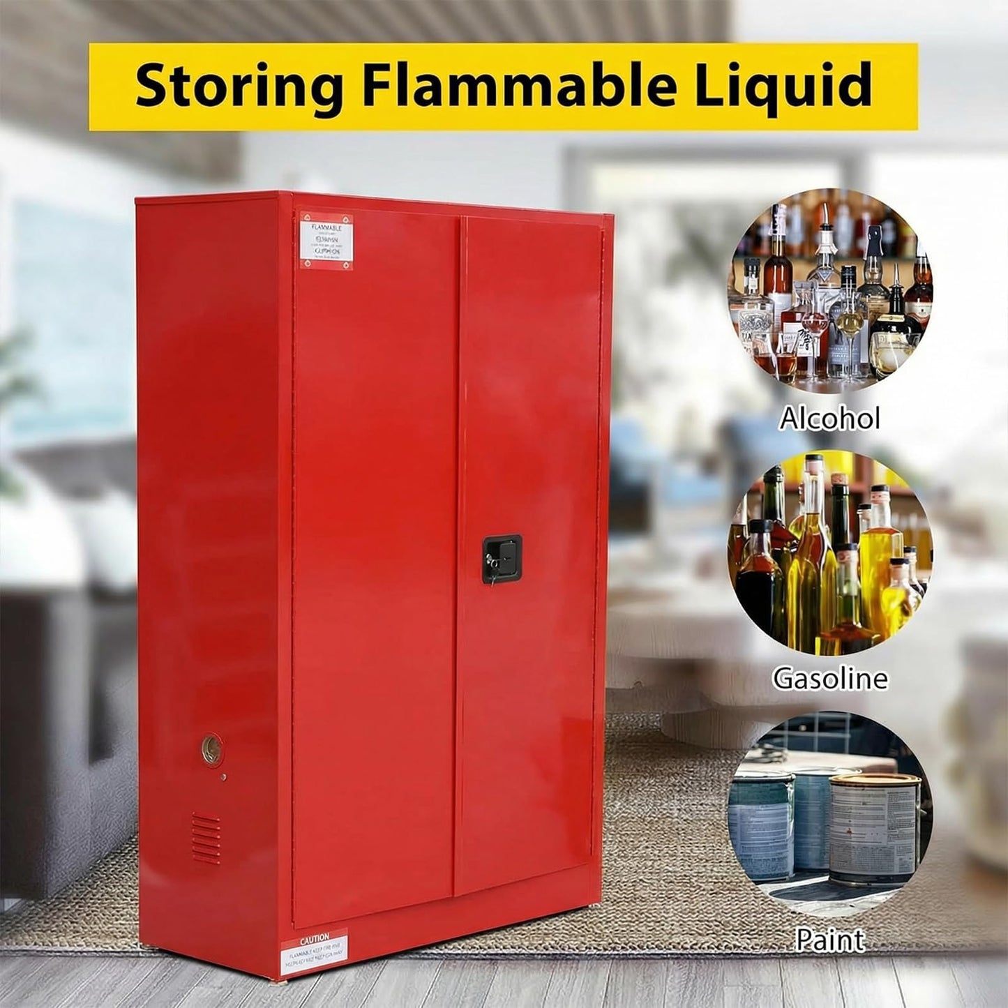 ActiveTrail 45 Gallon Flammable Safety Cabinet, Industrial Yellow Steel Storage for Flammable Liquids, 2 Adjustable Shelves, Double-Wall Fireproof Cabinet with Manual Close Doors & Vents – Red