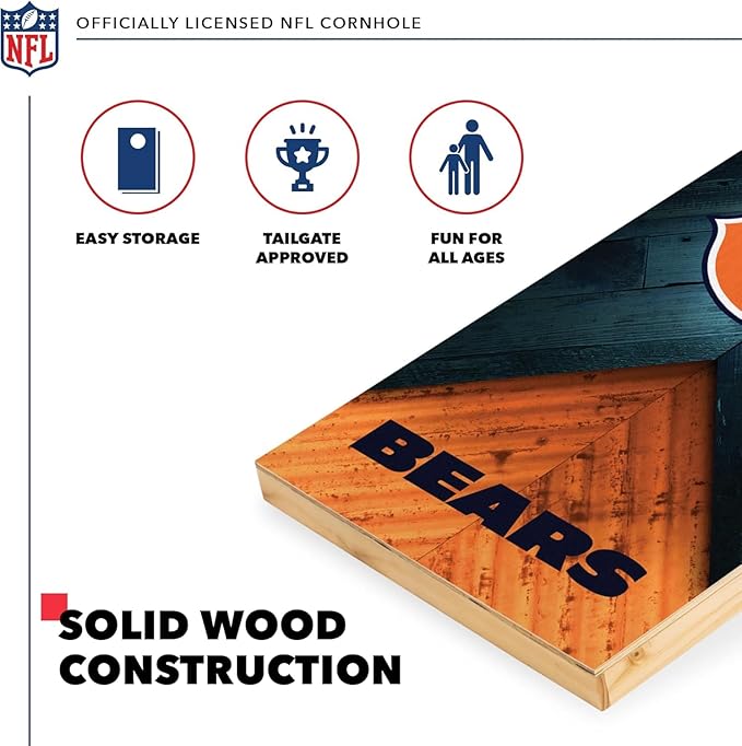 NFL Football 2' x 4' Regulation Size Solid Wood Cornhole Set with Direct Print HD Team Graphics Great Gift for Any Football Fan! Bean Bag Toss Family Outdoor Game
