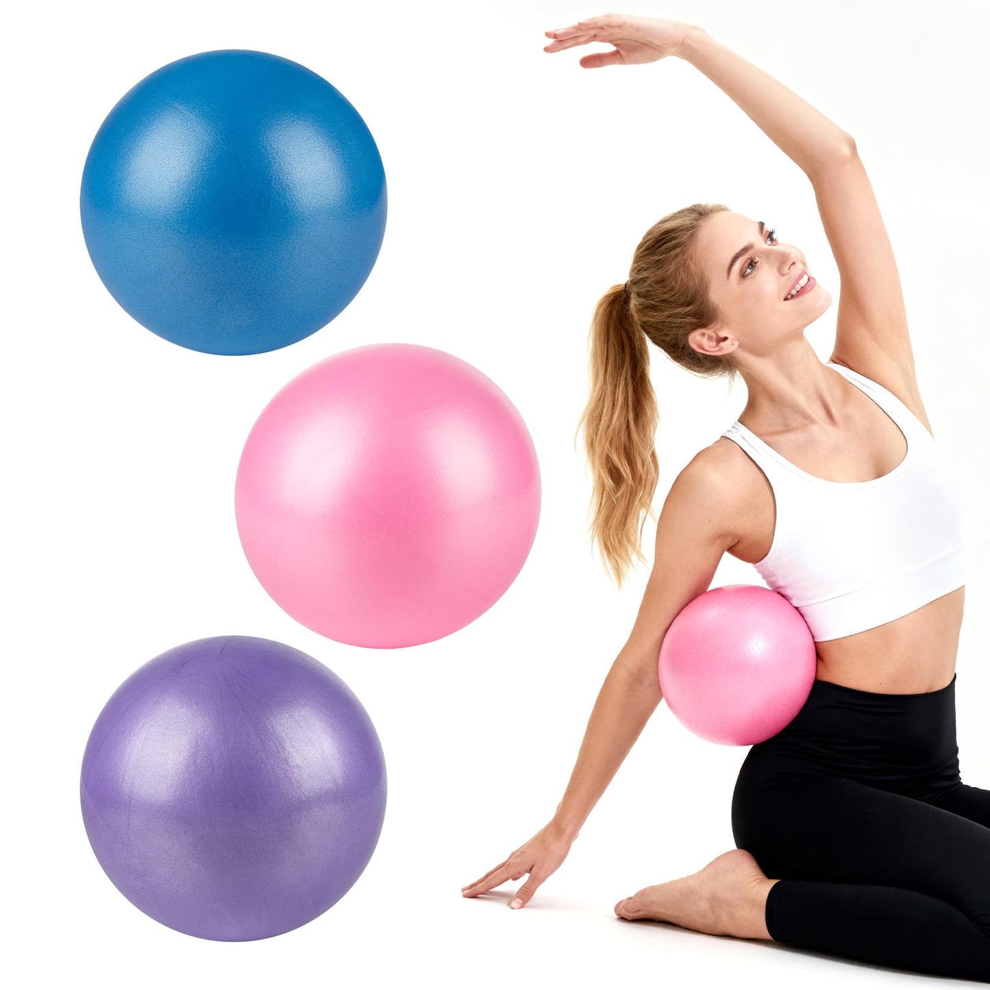 RAINFLOW 3 PCS Small Exercise Ball - 9 Inch Pilates Ball Small Yoga Ball for Stability, Physical Therapy, Fitness, Core Strength and Stretching at Home Gym Office with Inflation Straw