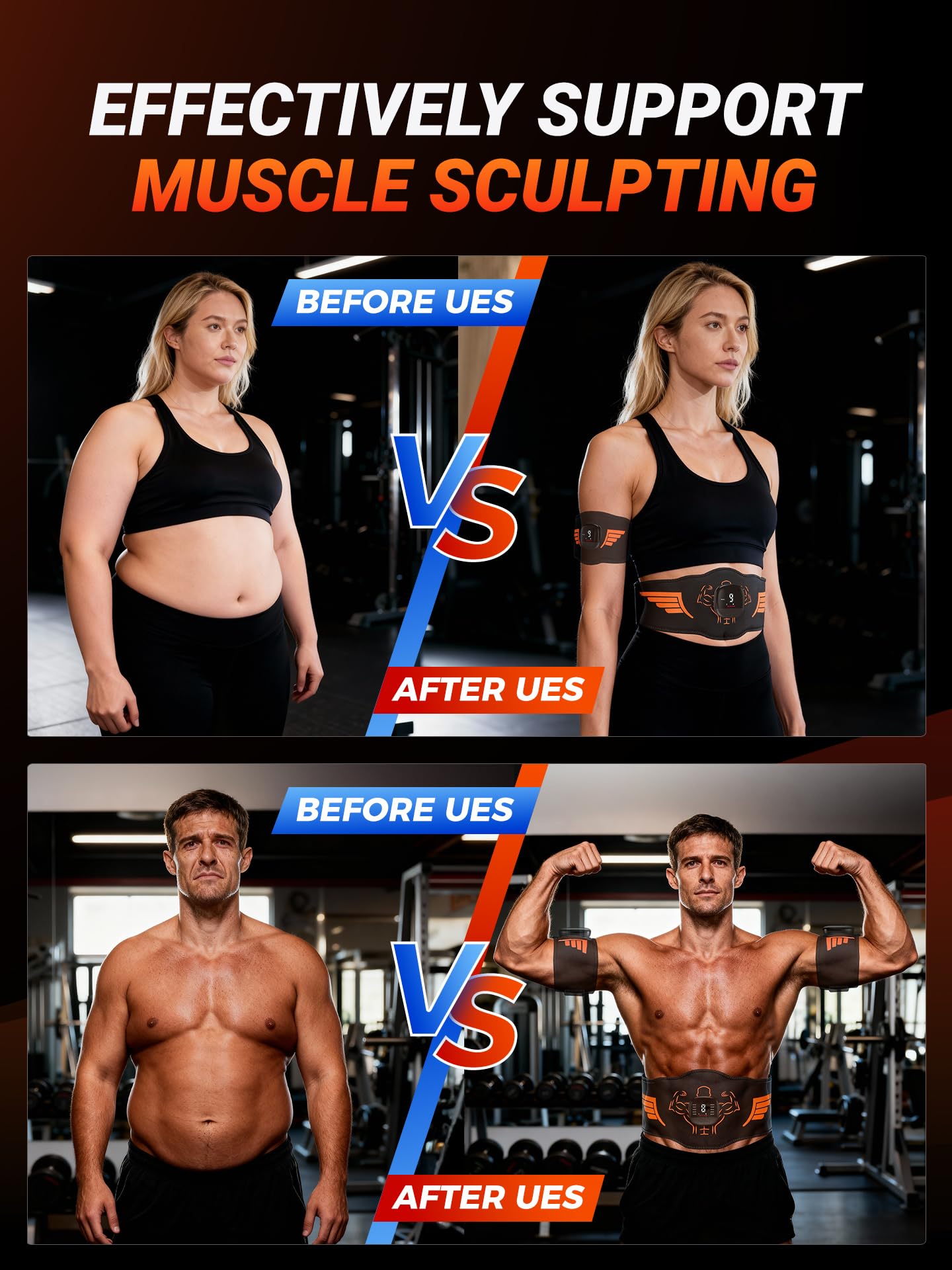 EMS Muscle Stimulator 5-Piece Set - Rechargeable Ab, Arms & Legs Stimulator for Core Strength, Body Toning & Workout Recovery, Suitable for Men & Women