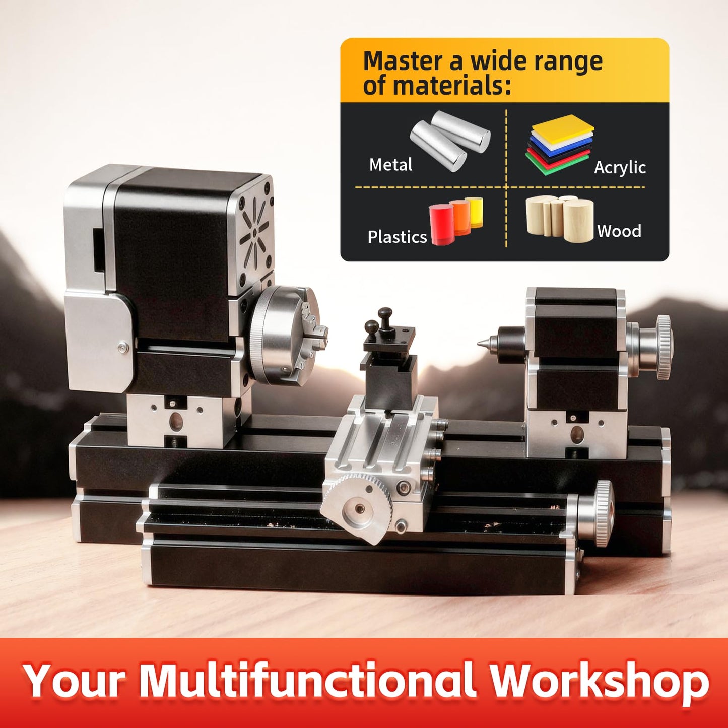 AcmeFlare All-Metal Elevated Mini Safety Lathe 36W, 20,000RPM Precision Metal & Wood Turning Machine – Durable Desktop Lathe for DIY Projects, Crafts, Model Making & Education