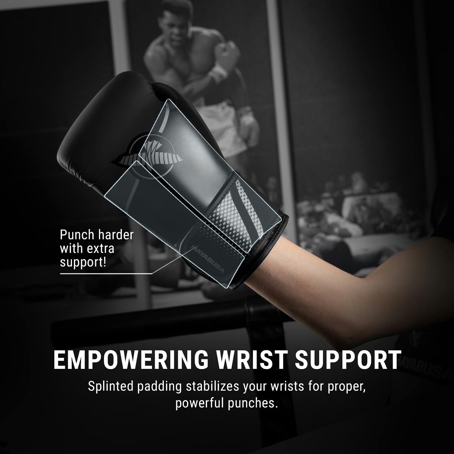 Hayabusa Sport Boxing Gloves for Men and Women – Dual-Splinted Wrist Support, Multi-Density Foam Padding, Contoured Fit – Ideal for Boxing, Kickboxing, and Muay Thai Training - Black/Charcoal, 16oz