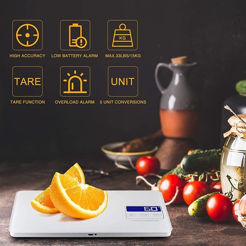 MegaWise Precision Food Scale - 33lb Waterproof Digital Kitchen Scale | 1g Graduation for Cooking & Baking