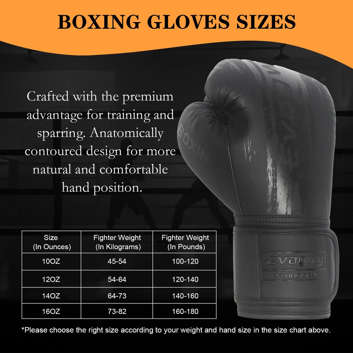 EVAGWY Boxing Gloves for Men and Women，Pro Training Sparring，Suitable for Boxing Kickboxing MMA Fighting，Adult Heavy Punching Bag Gloves，Workout Gloves for Boxing，Muay Thai (Black, 10OZ)