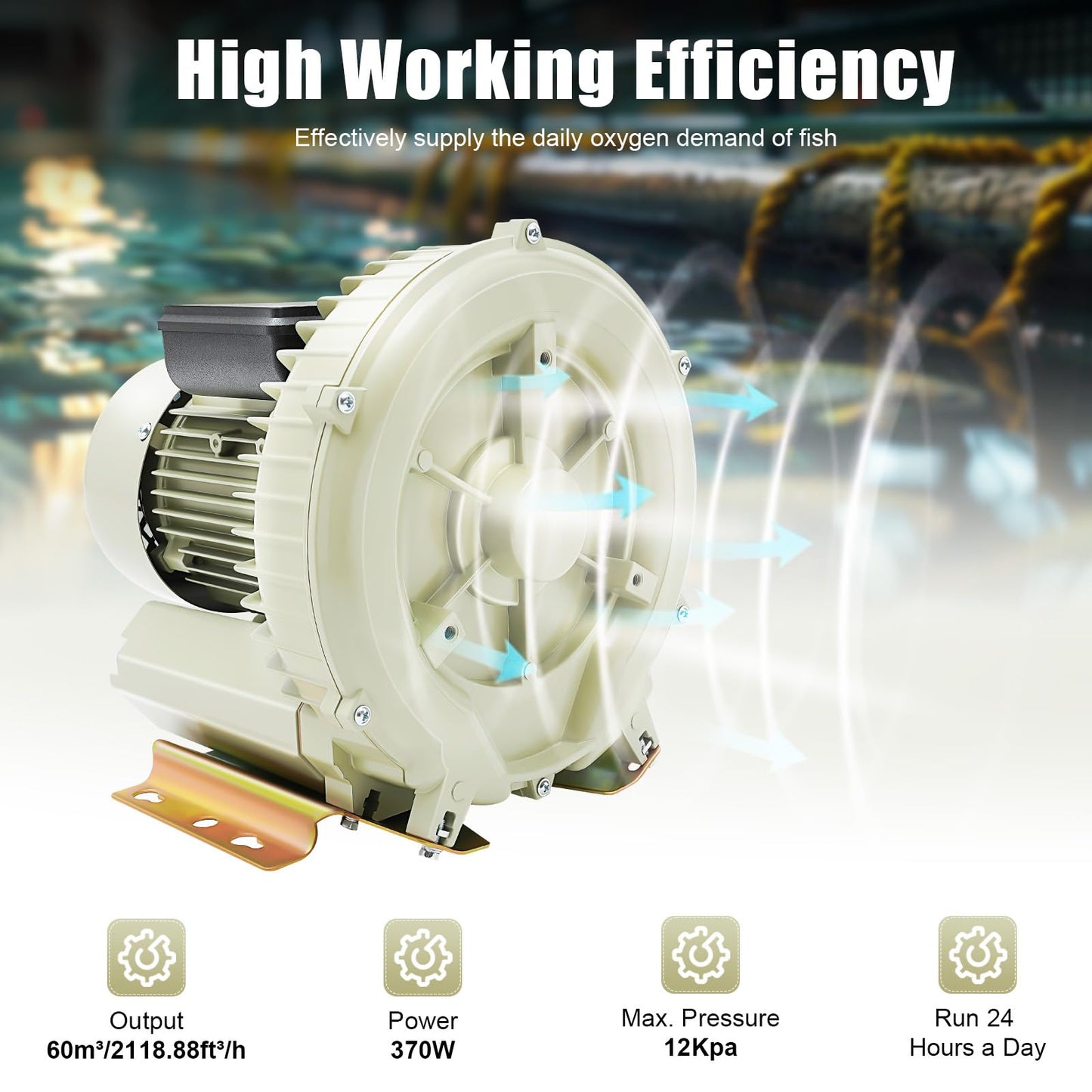 Air Pump Blower, 110V 370W 12KPa High Pressure Industrial Air Pump Blower Oxygen Aerator Aquarium Fish Tank Pond Aquaculture Blower