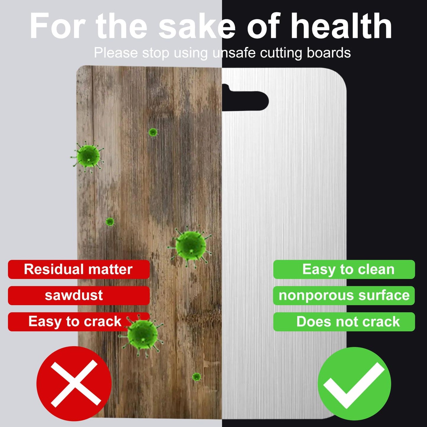 304 Stainless Steel Cutting board, Double Sided Metal Cutting Boards for Kitchen Meat Vegetables & Fruits Chopping Board Dishwasher Safe Easy to Clean(XL-18.11 * 11.81in)