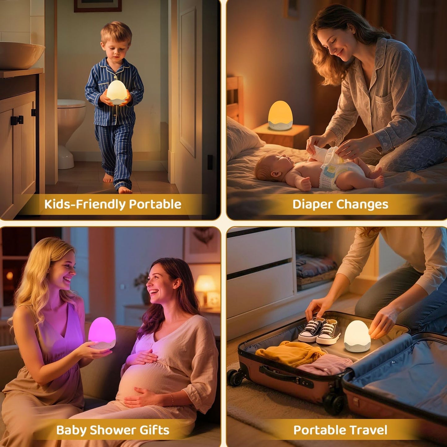 Skiennix Baby Night Light - 10 Brightness Levels & 10 Color Options | Touch & Remote Control, 3600mAh Rechargeable, Portable for Nursery & Breastfeeding
