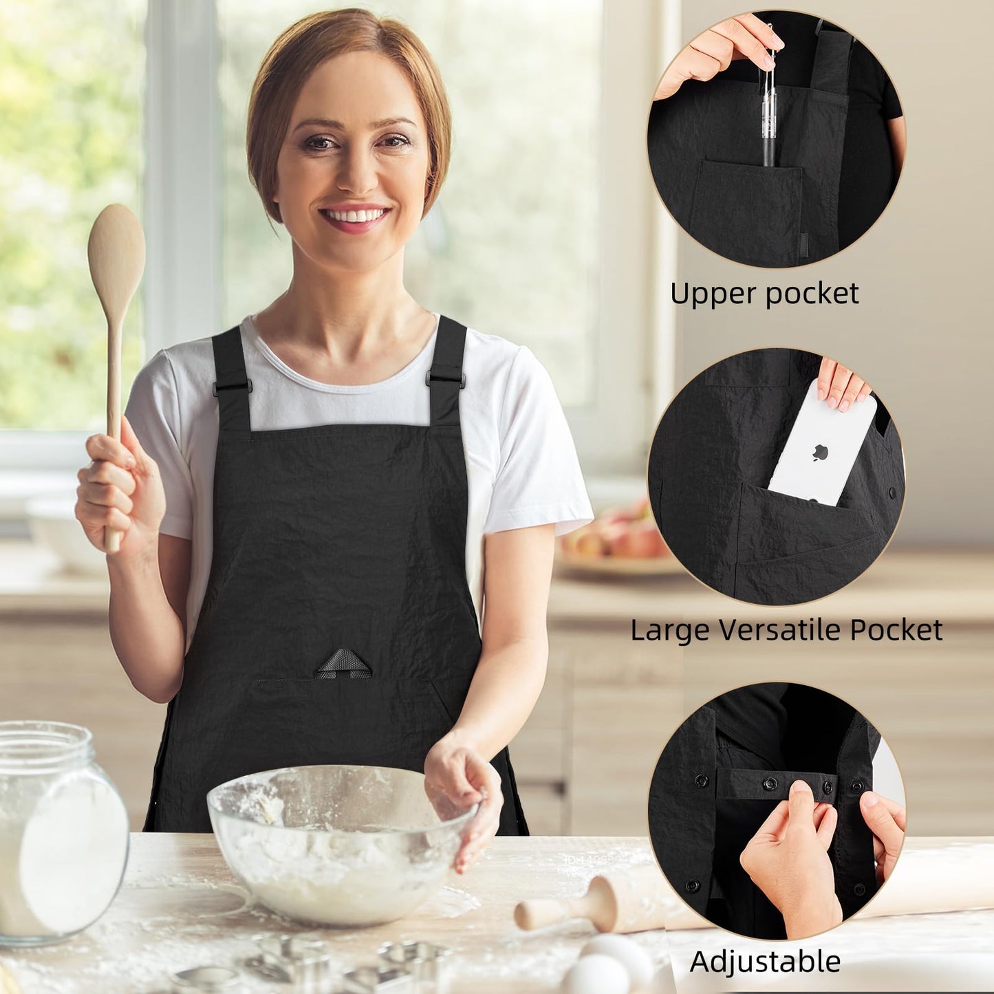 XJSLDYN Aprons for Women with Pockets Adjustable Double-Sided Wearable Durable Lightweight Chef Cooking Kitchen Restaurant Aprons for Women Men
