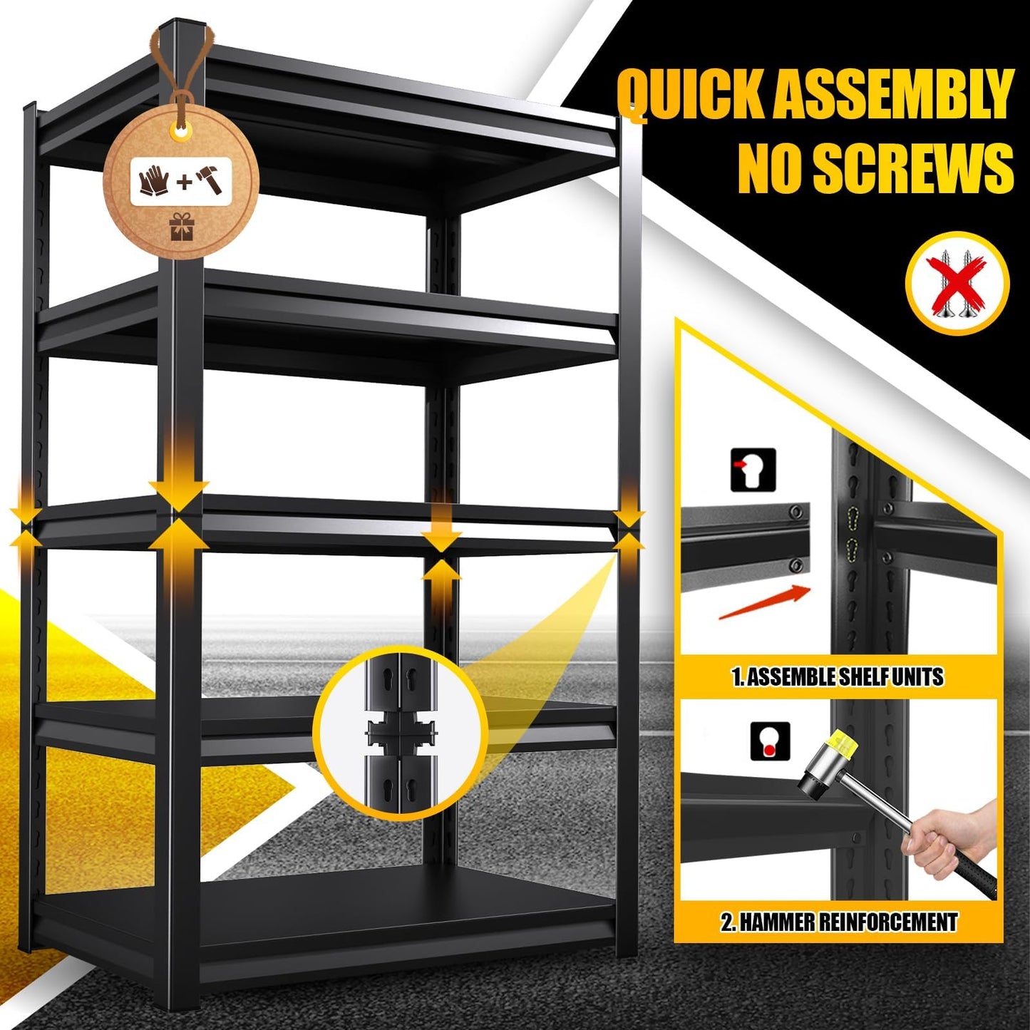 PKDYEZ Garage Shelving Heavy Duty,3000LBS Storage Shelves,Industrial Shelving 5-Tier Adjustable,Garage Storage Shelves,Easy Assembly Storage Shelf for Warehouse,Basement,Office[78" H*46" W*20"]