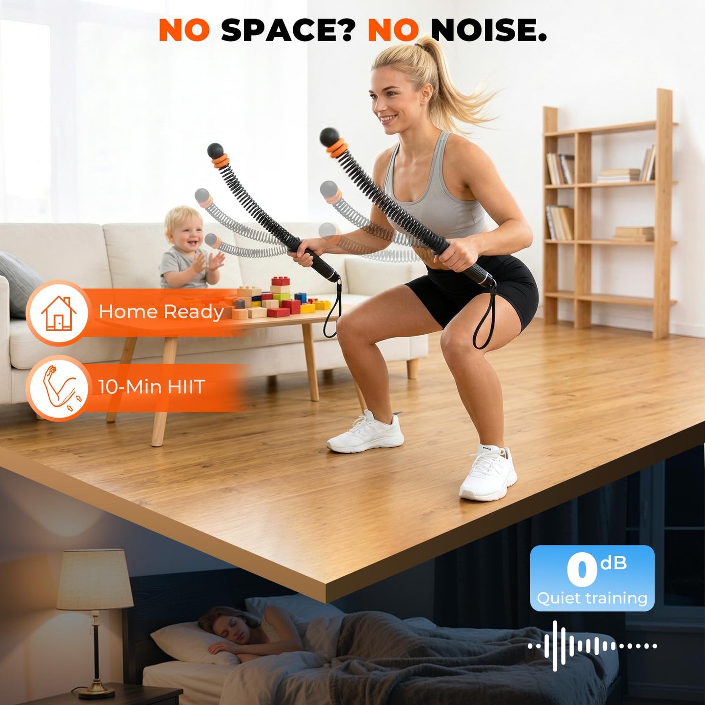 Poonoo Upgraded Ropeless Battle Ropes, Weighted Cordless Workout Equipment for Home Gym, Portable Full Body HIIT Cardio & Arm Strength Training, Low-Impact Fitness Exercise Heavy Gear for Men & Women