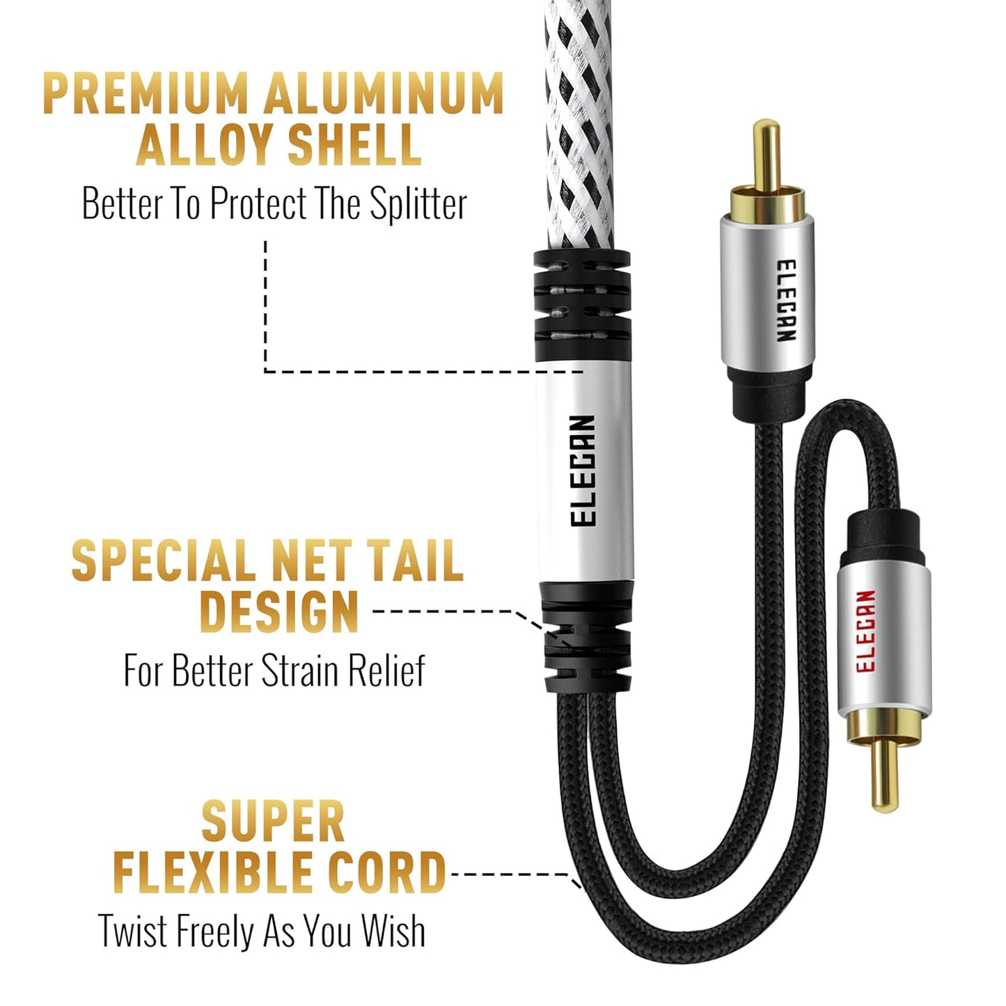 30 Sound-16 2 2 Elecan Premium RCA Cable Ft (Hi-Fi AWG-Shielded) RCA Male to RCA Male Stereo Audio Cable, Gold