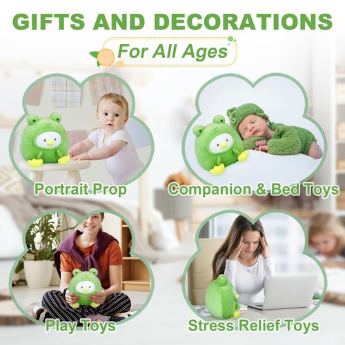MOIEMIAS Original Adorkable Duck Plush Toy Pillow 9.25″ Cute Frog Stuffed Animal Soft Fluffy Squishy Plushie with Frog Outfit Gift for Kids Bedroom Home Holiday Decoration Pillow Green