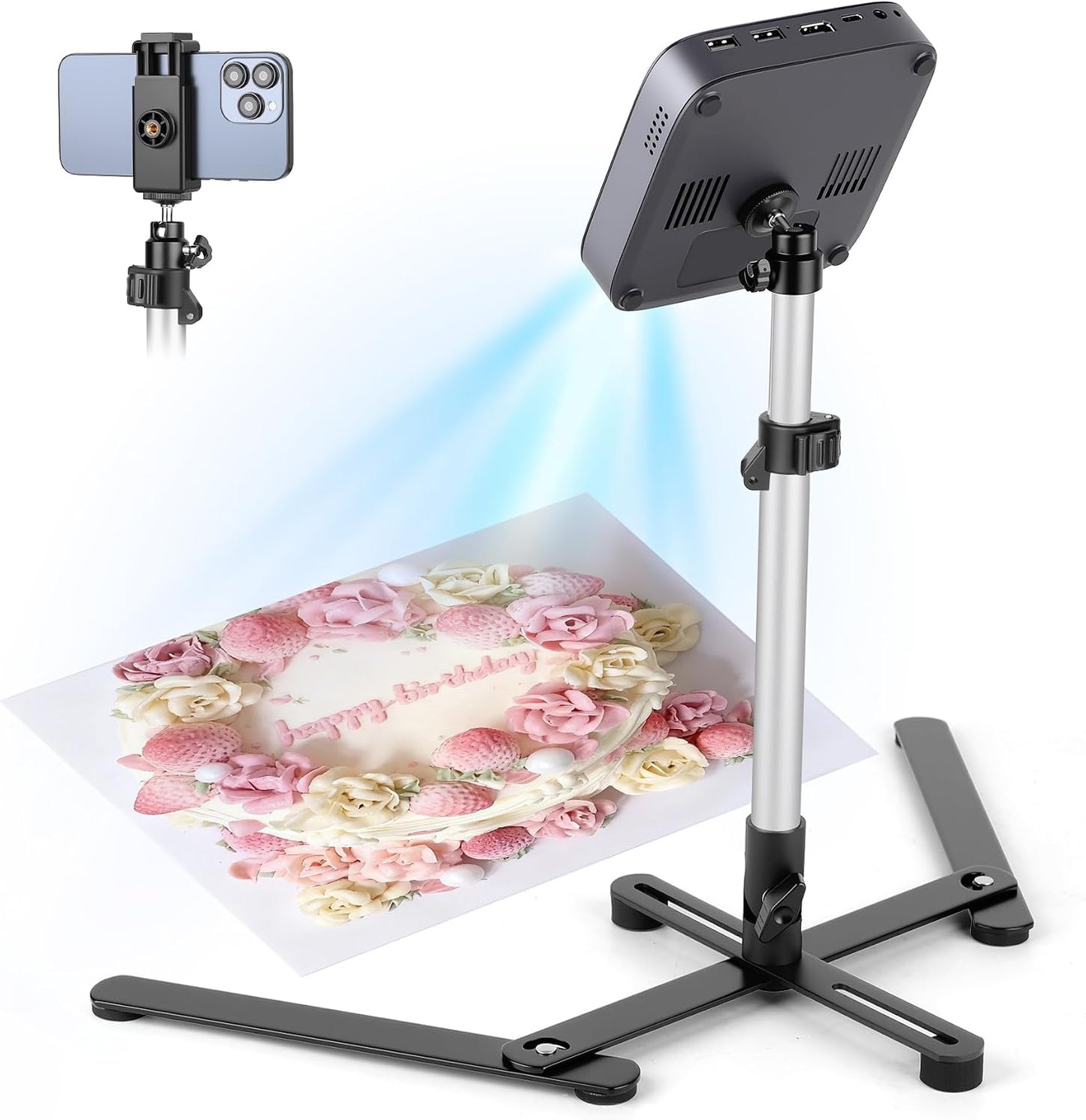 JOILCAN 360 Overhead Tripod for Mini Projector, Adjustable Overhead Phone Mount, Tabletop Tripod for Cookie Decorating