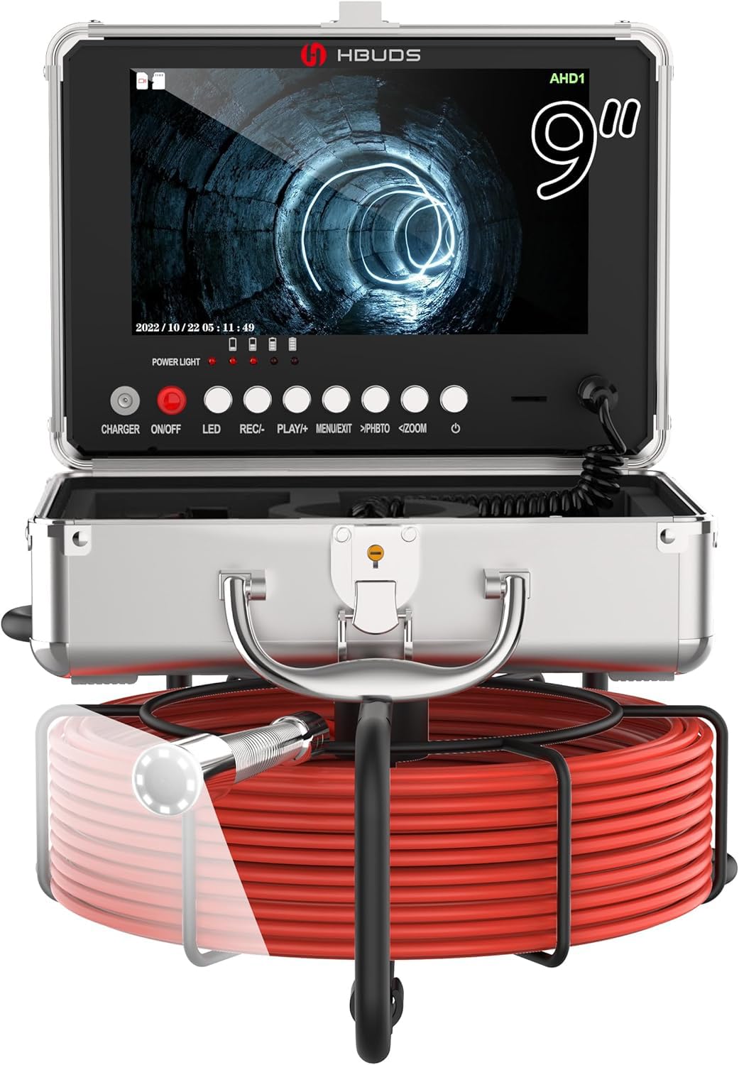 HBUDS Sewer Camera 100ft, 9 inch HD Color Screen Drain Camera, Plumbing Camera Snake with Light, IP68 Waterproof Sewer Inspection Camera, Drain Pipe Cameras with DVR 16GB for Plumber & Homeowner