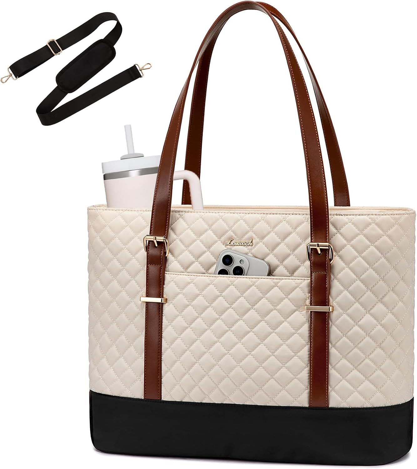 LOVEVOOK 15.6 Inch Laptop Bag for Women, Work Tote Computer Bag With Large Cup Holder, Lightweight Large Laptop